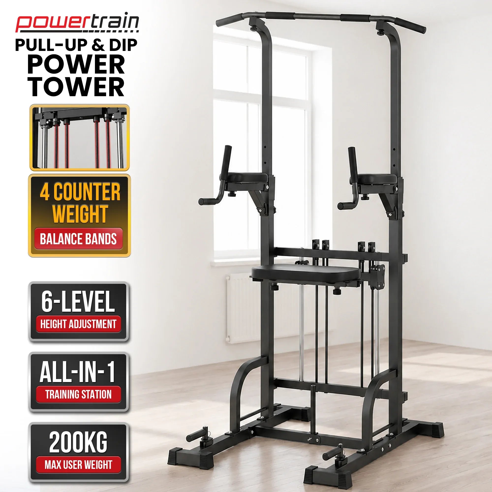 Powertrain Pull-Up & Dip Power Tower Multifunction Strength Training Station