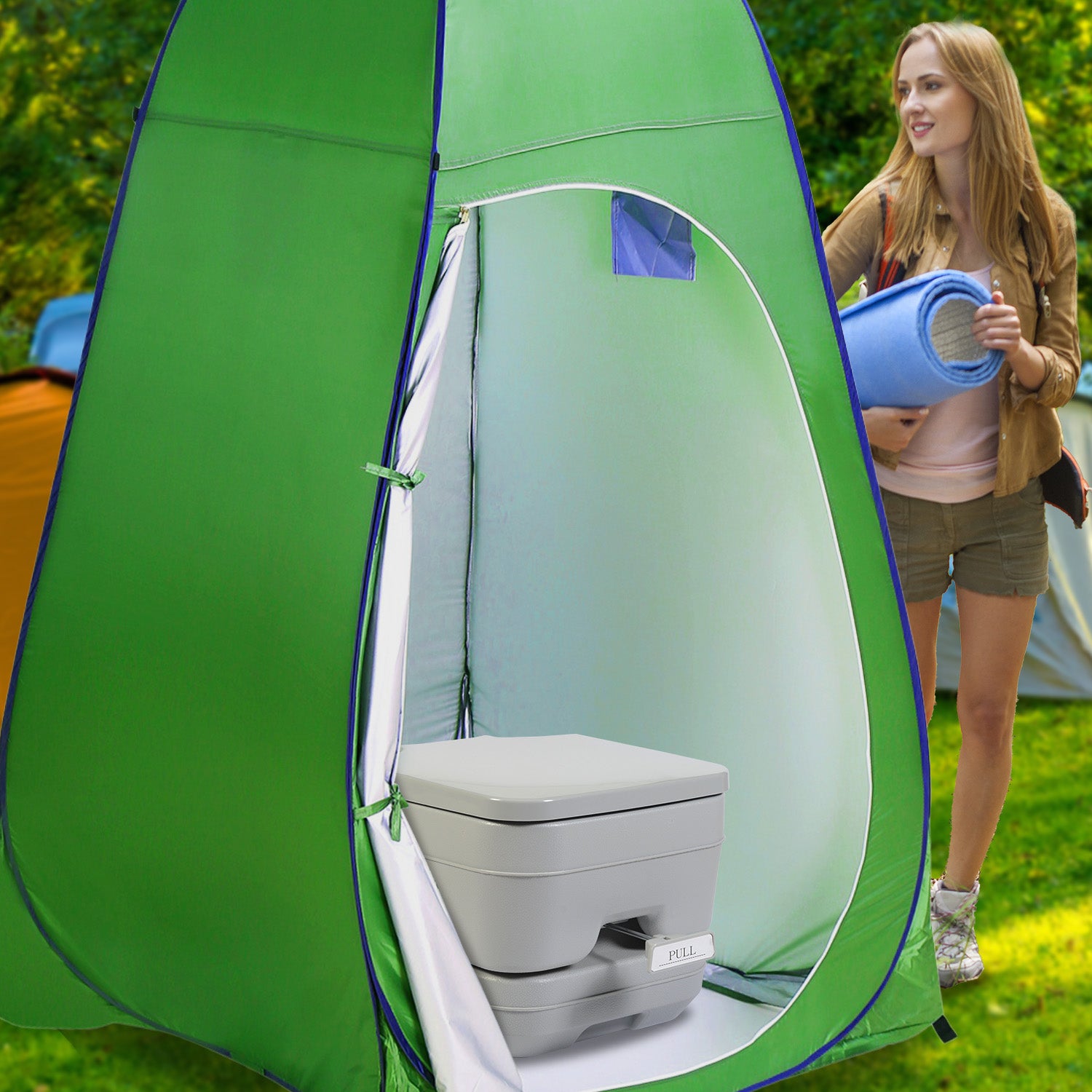 Press Flush 10L Camping Portable Toilet, Double-Sealed Drain