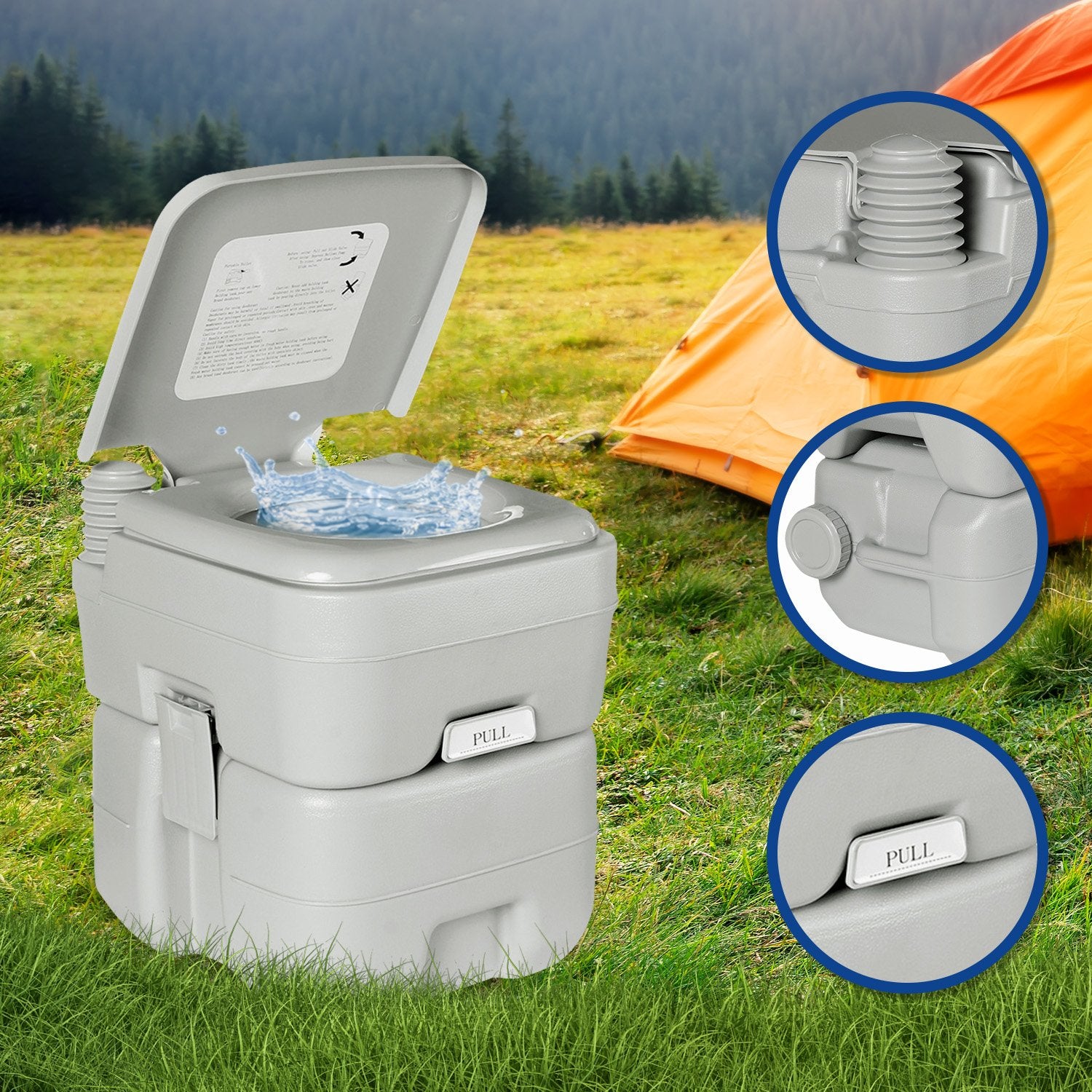 20L Press Flush Camping Toilet, Durable PE ABS - Wallaroo