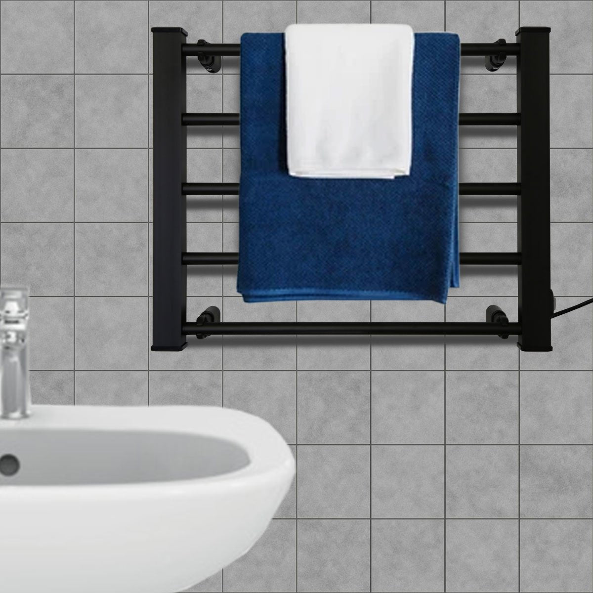 Fast-Heating Electric Towel Rack, Wall-Mounted, Black - Pronti