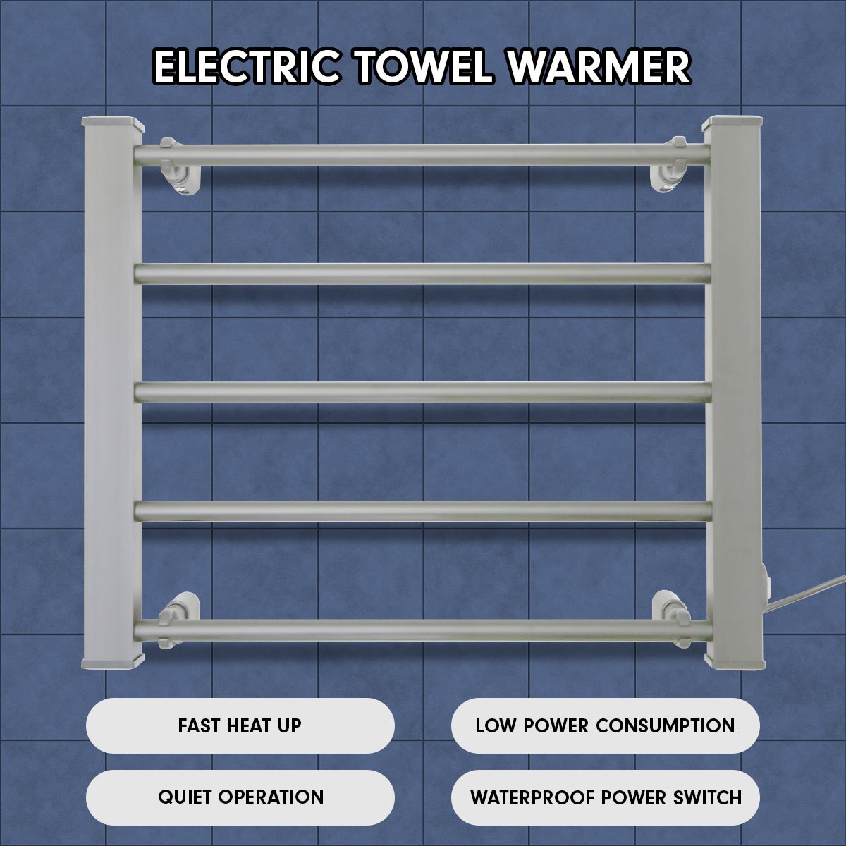 Fast Heating Wall-Mounted Heated Towel Rack, 5 Rails - Pronti