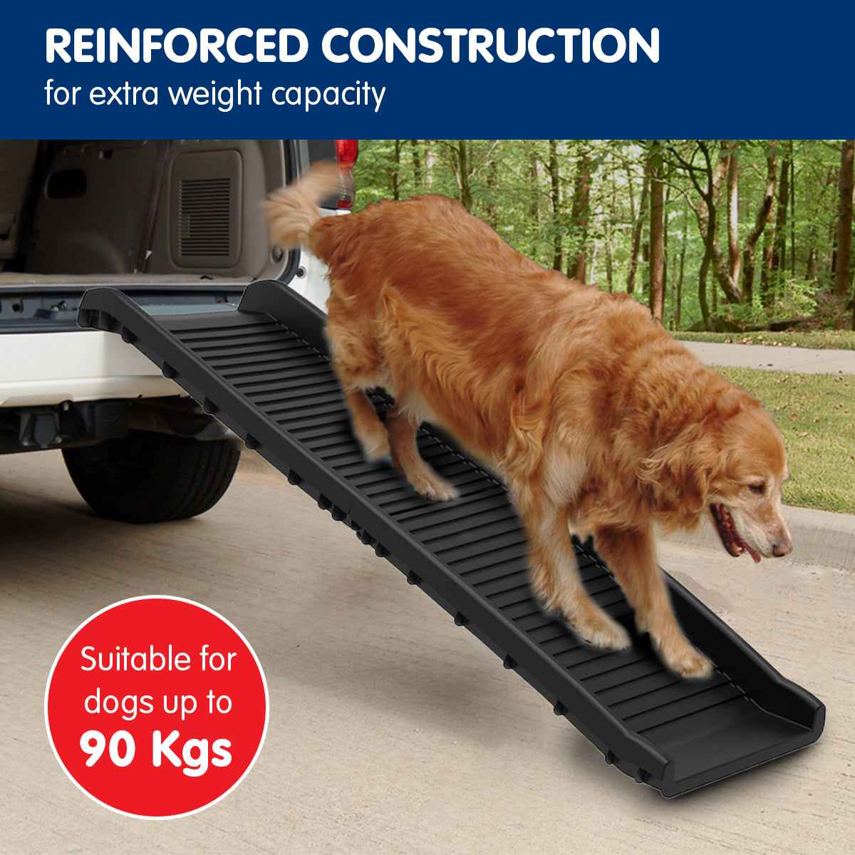 Foldable Anti-Skid Dog Car Ramp, Safety Latch, 90kg Capacity