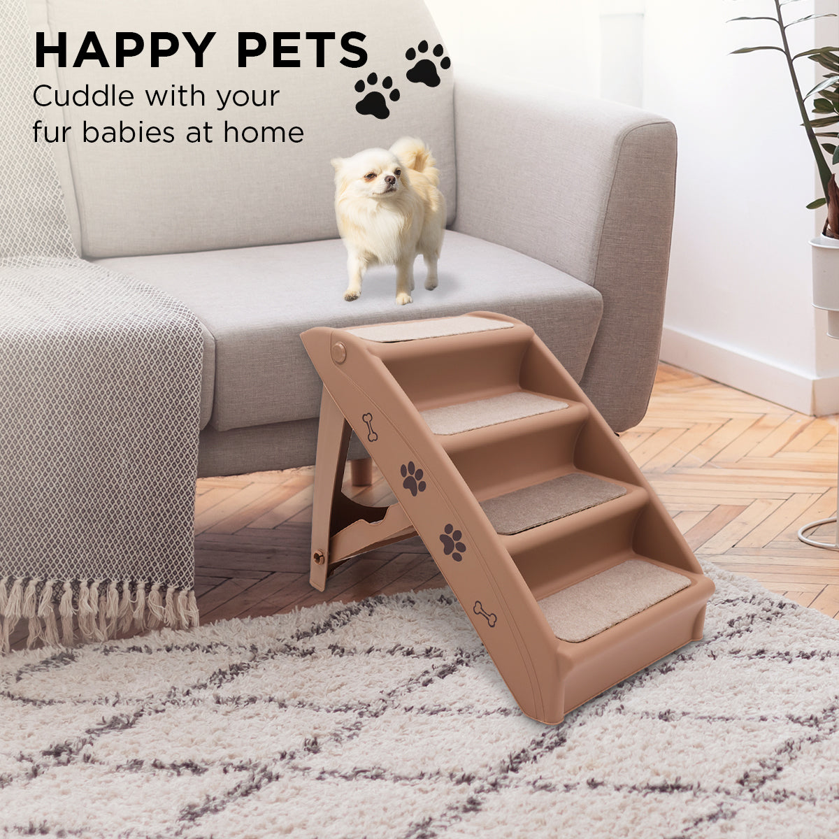 Sturdy Foldable Pet Steps with Anti-Slip Mat, 50cm - Furtastic