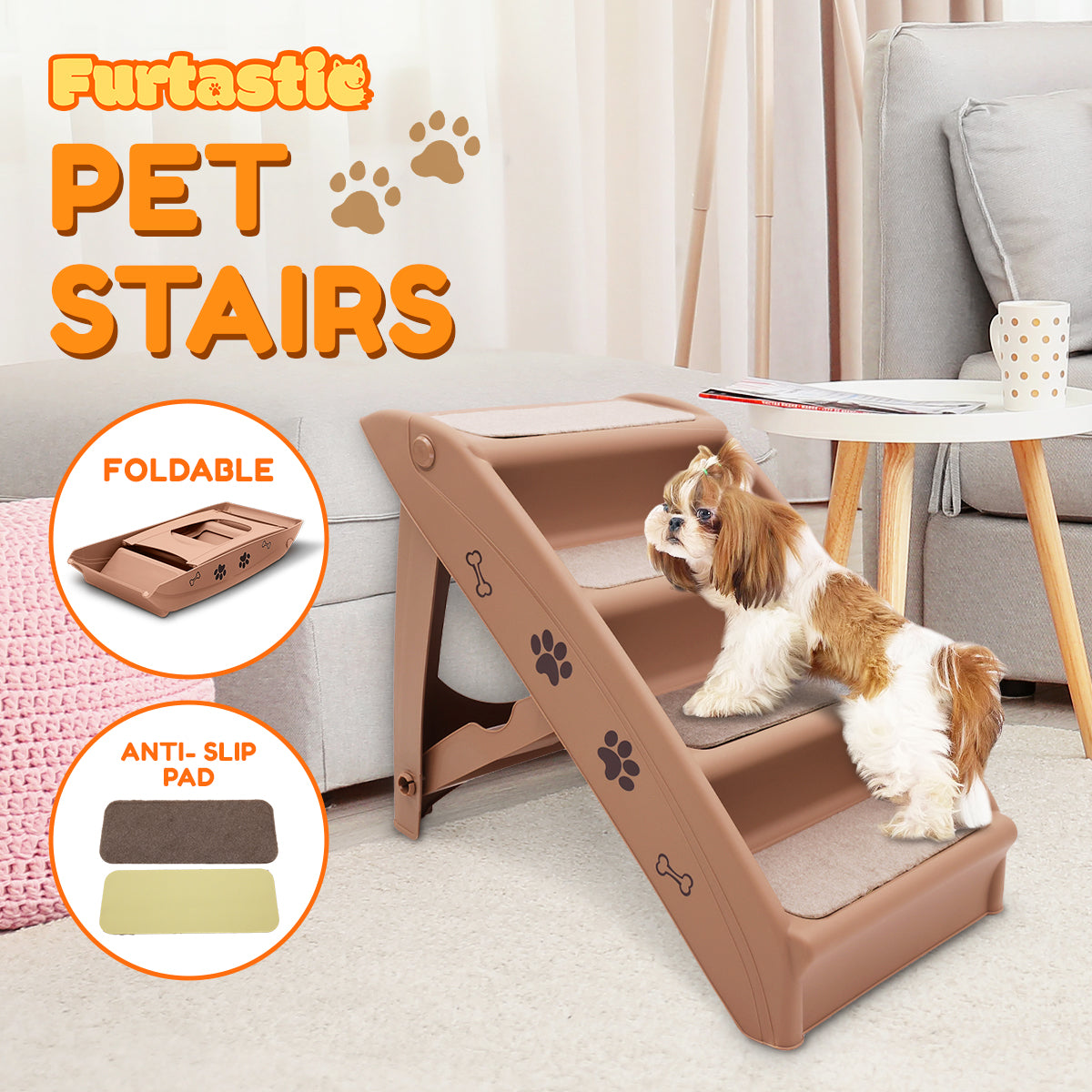 Sturdy Foldable Pet Steps with Anti-Slip Mat, 50cm - Furtastic