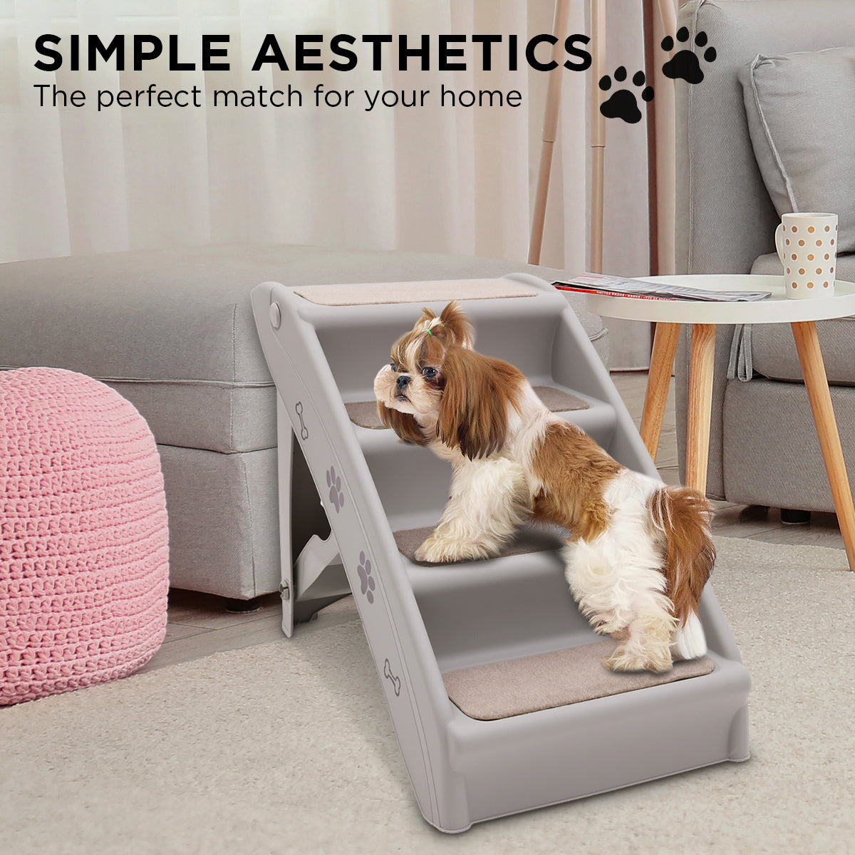 Gray Foldable 50cm Pet Stairs with Non-Slip Mat - Furtastic