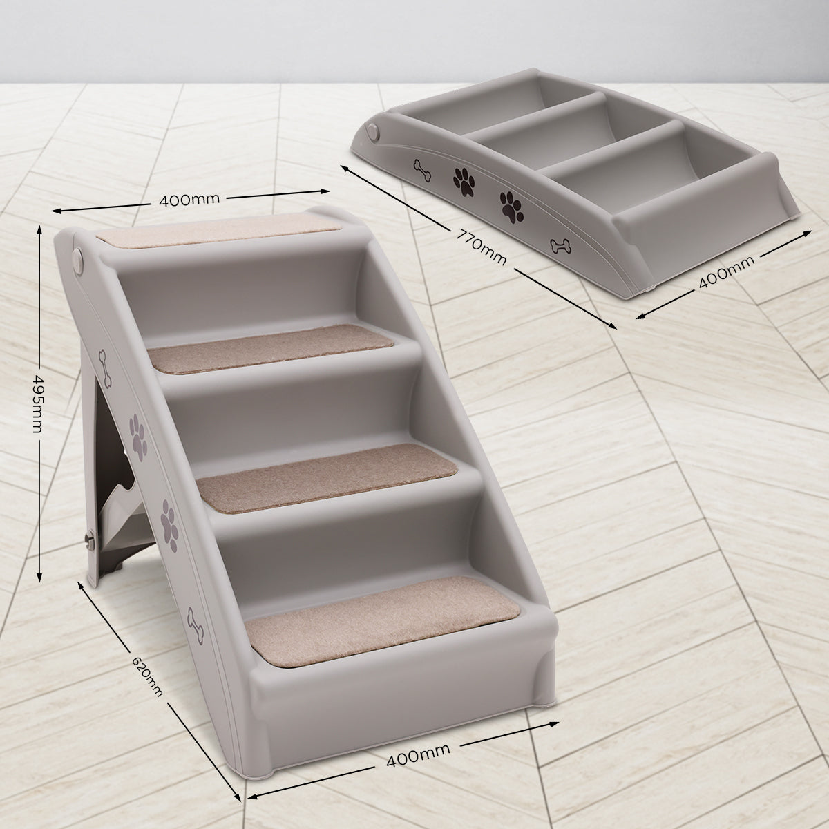 Gray Foldable 50cm Pet Stairs with Non-Slip Mat - Furtastic