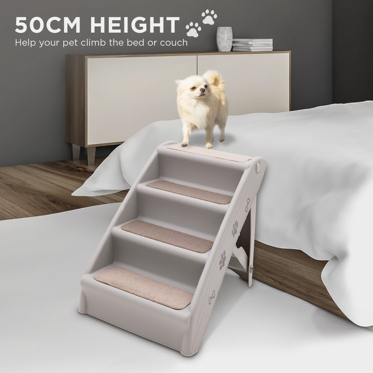 Gray Foldable 50cm Pet Stairs with Non-Slip Mat - Furtastic