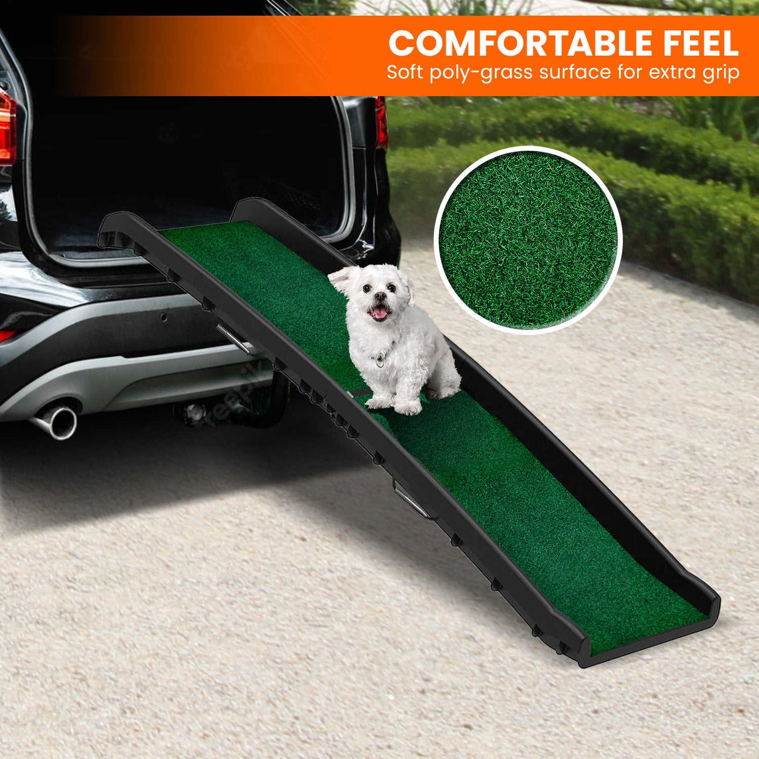 Foldable Lightweight Plastic Dog Ramp with Poly-Grass