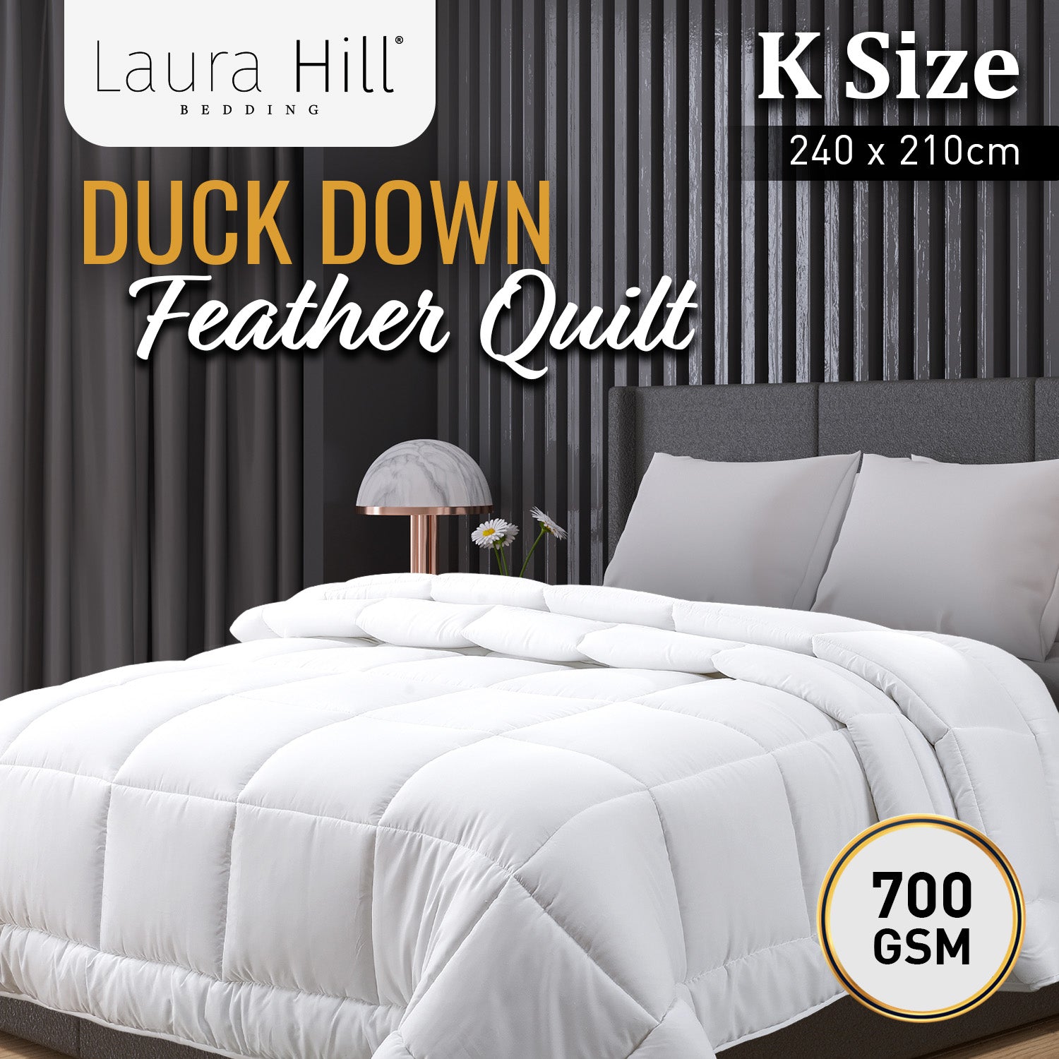 700GSM Duck Down Feather Quilt, Pure Cotton, King - Laura Hill