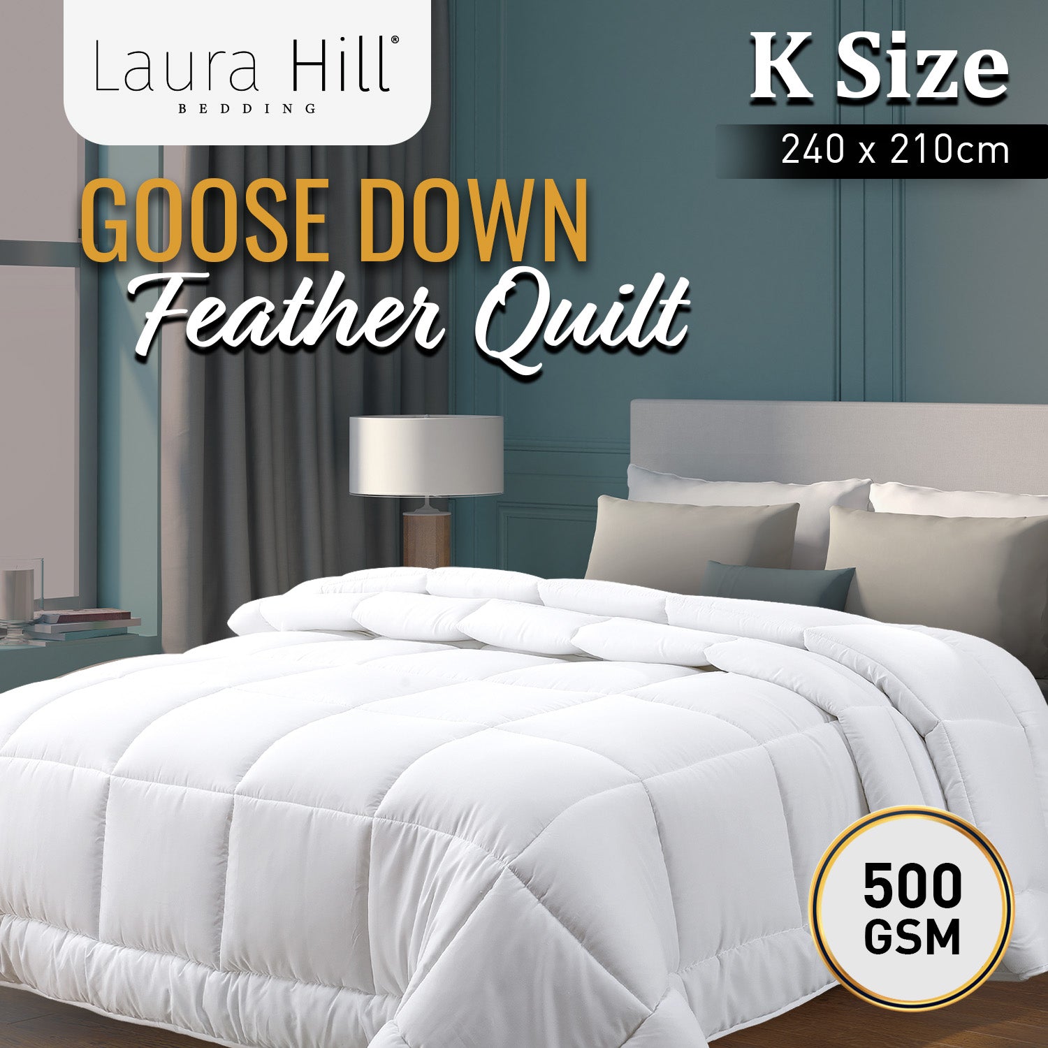 500GSM Goose Down Feather Quilt with Cotton Cover - King Laura Hill