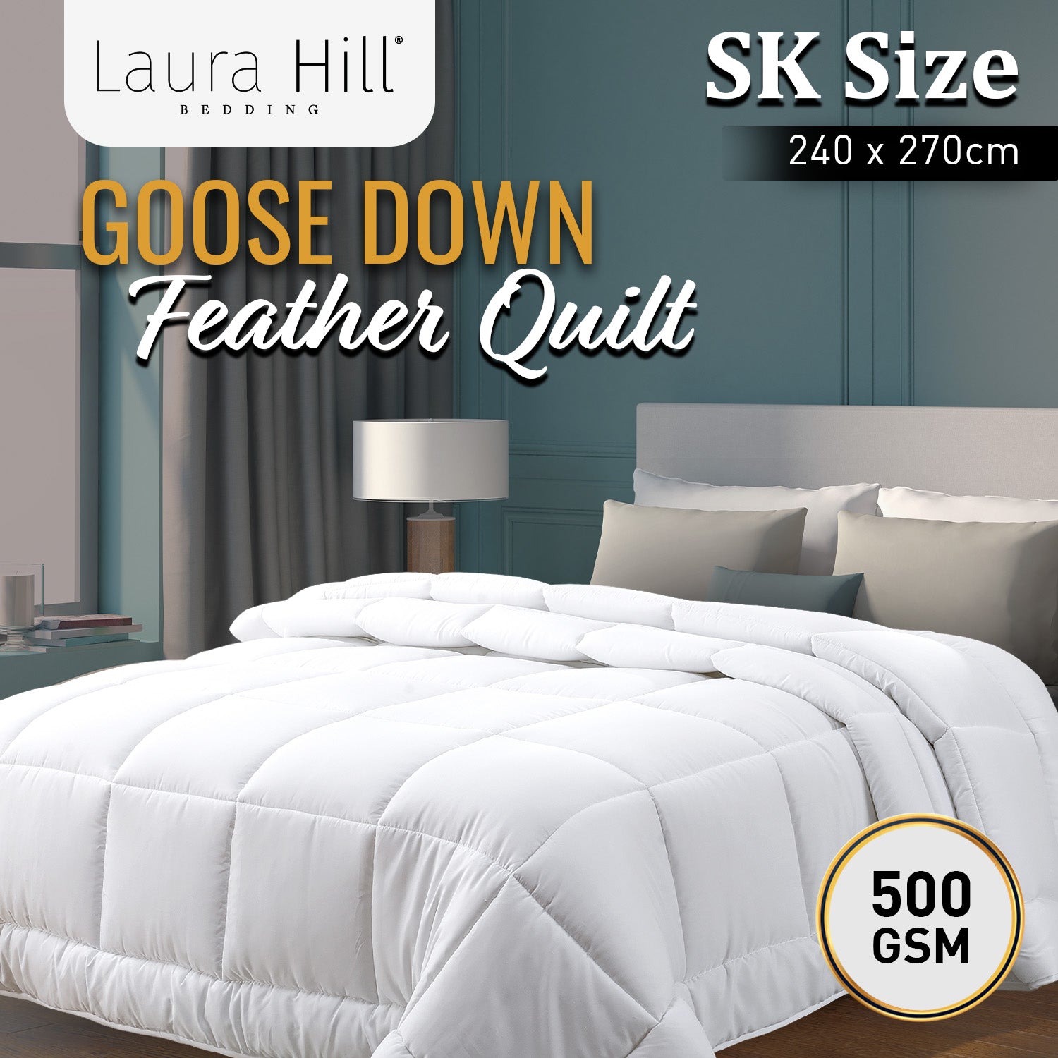 500GSM Goose Down Feather Comforter Super King - Laura Hill