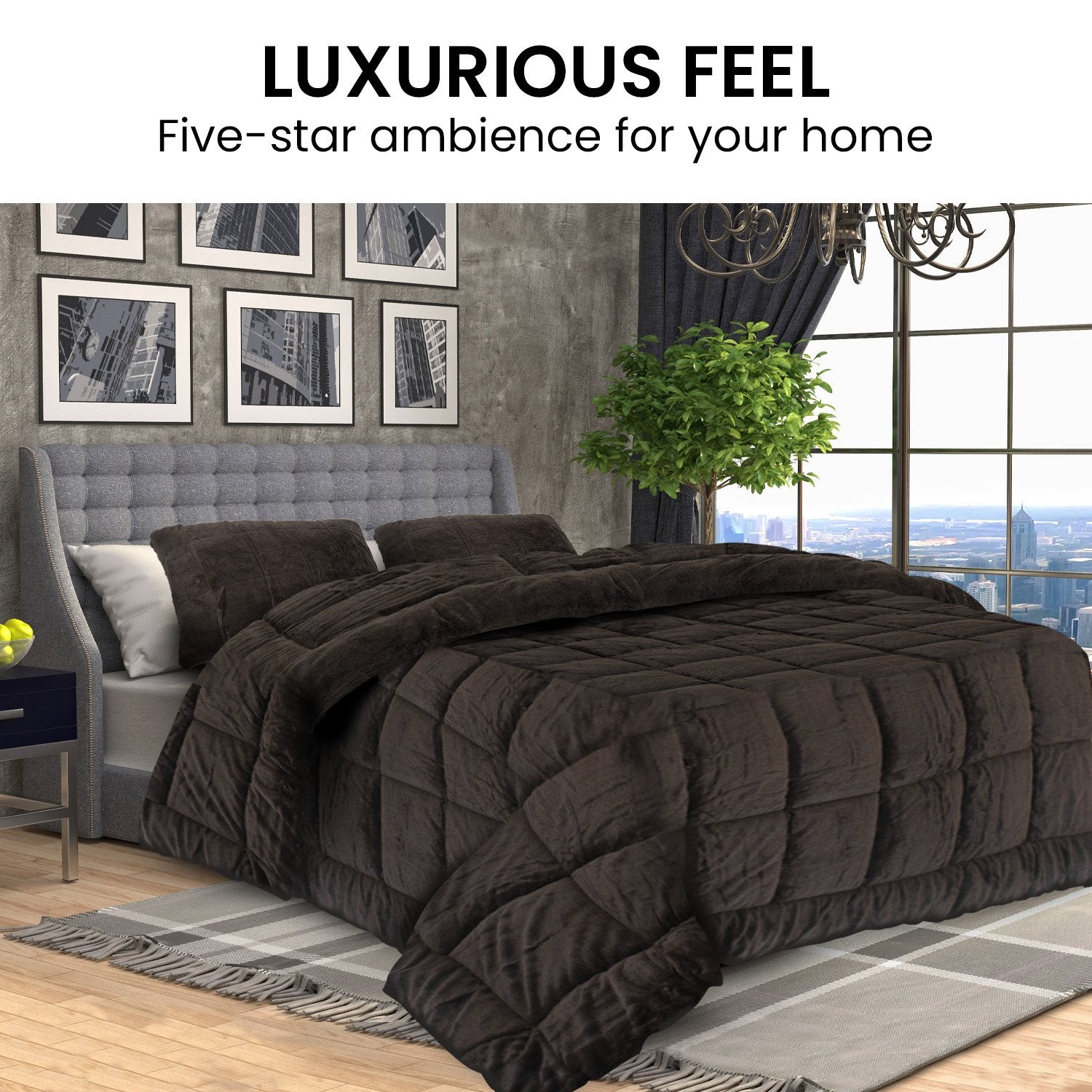 500GSM Faux Mink King Quilt Comforter, Double-Stitched Hems