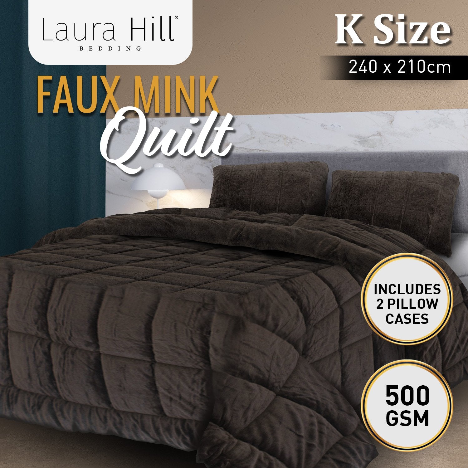 500GSM Faux Mink King Quilt Comforter, Double-Stitched Hems