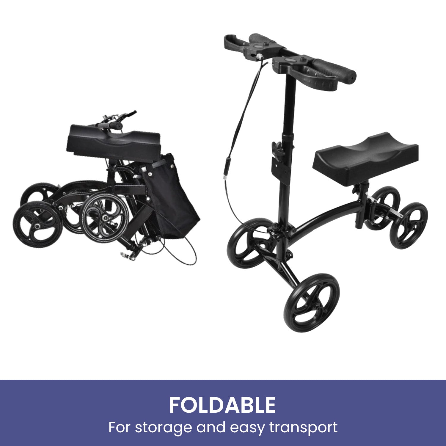 Heavy-Duty Steel Foldable Knee Walker Scooter with Brakes