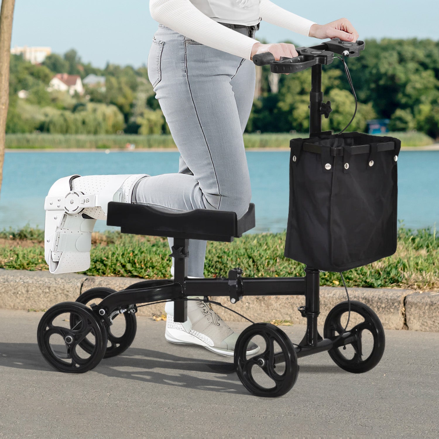 Heavy-Duty Steel Foldable Knee Walker Scooter with Brakes