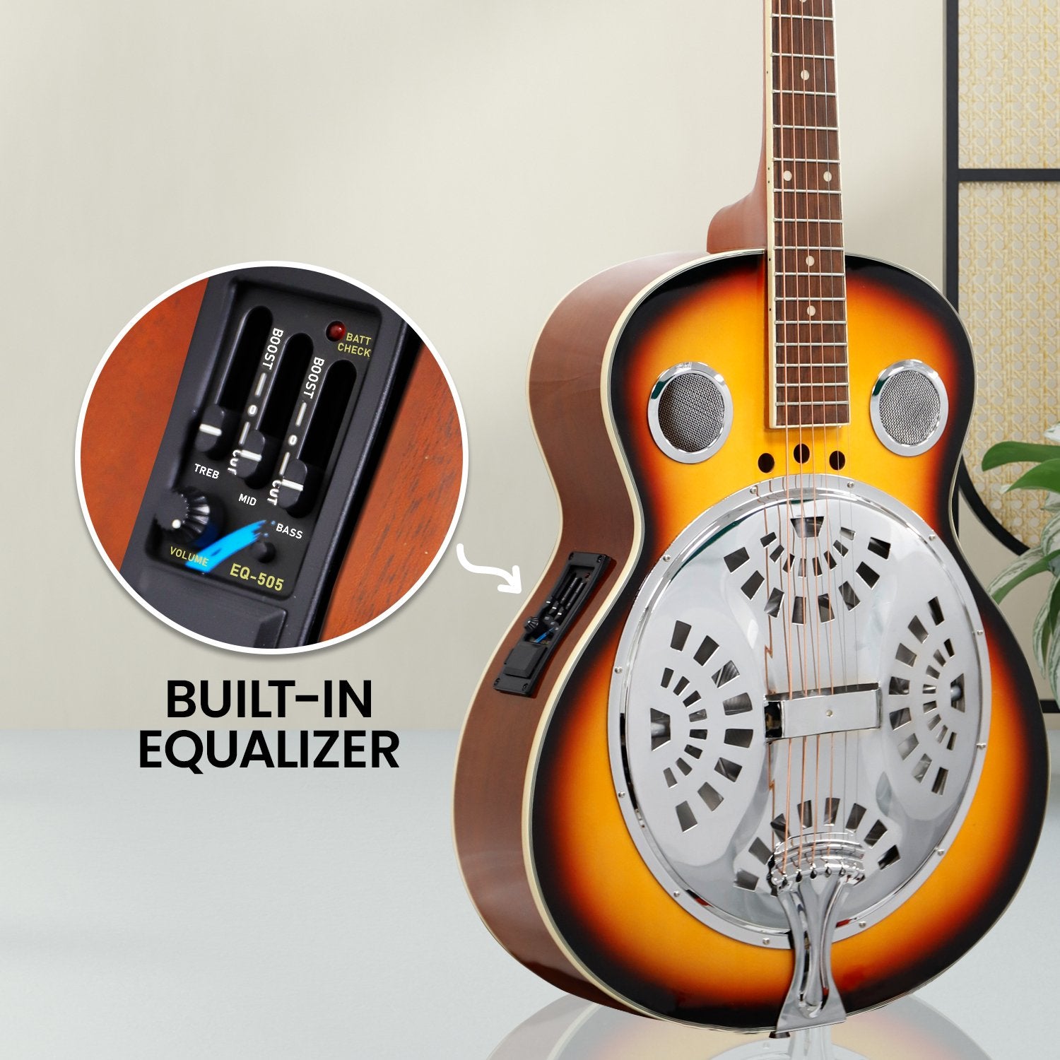 High-Gloss 40in Sunburst Resonator Guitar w/ EQ & Tuner