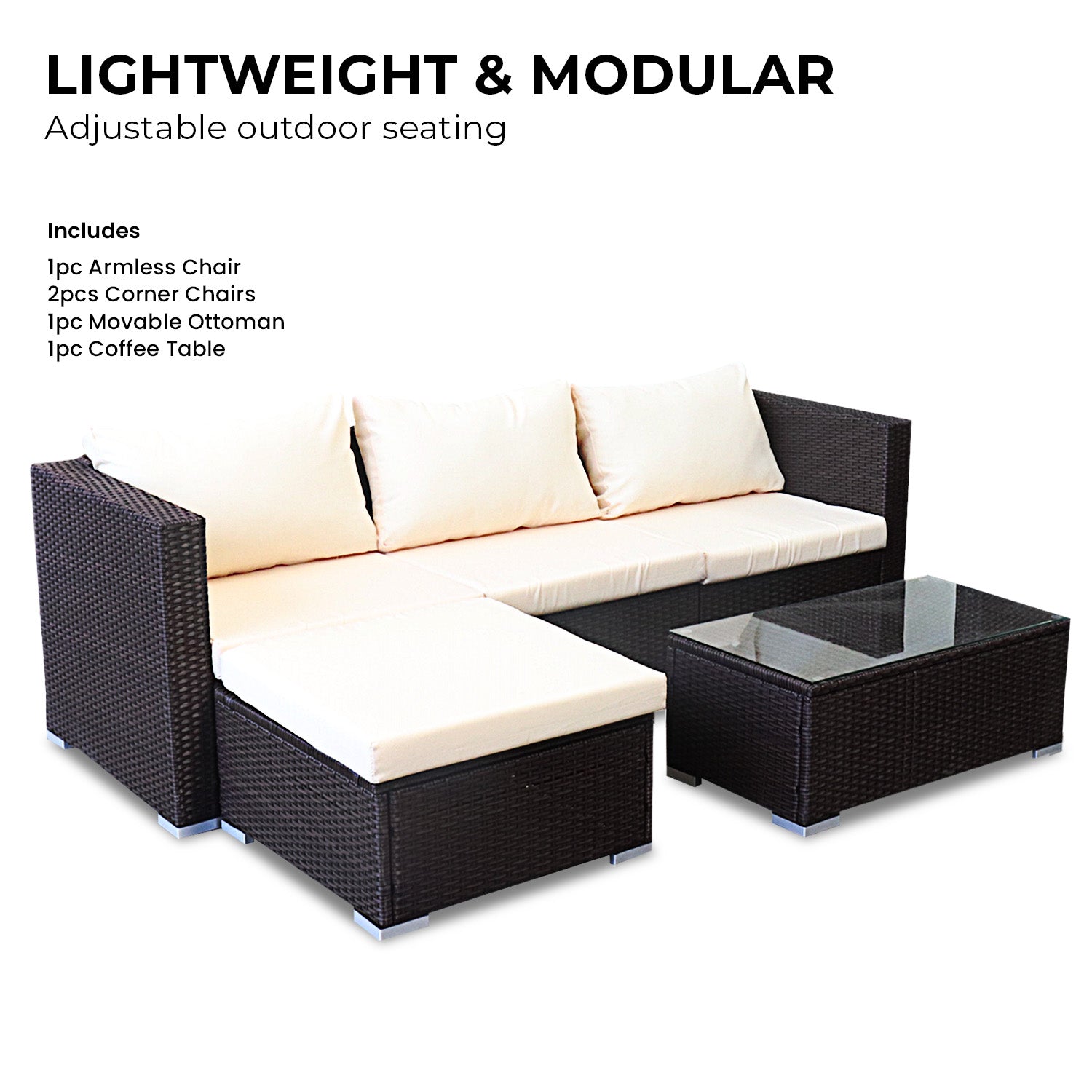 Weatherproof Modular 5pc Outdoor Lounge Set with Cushions