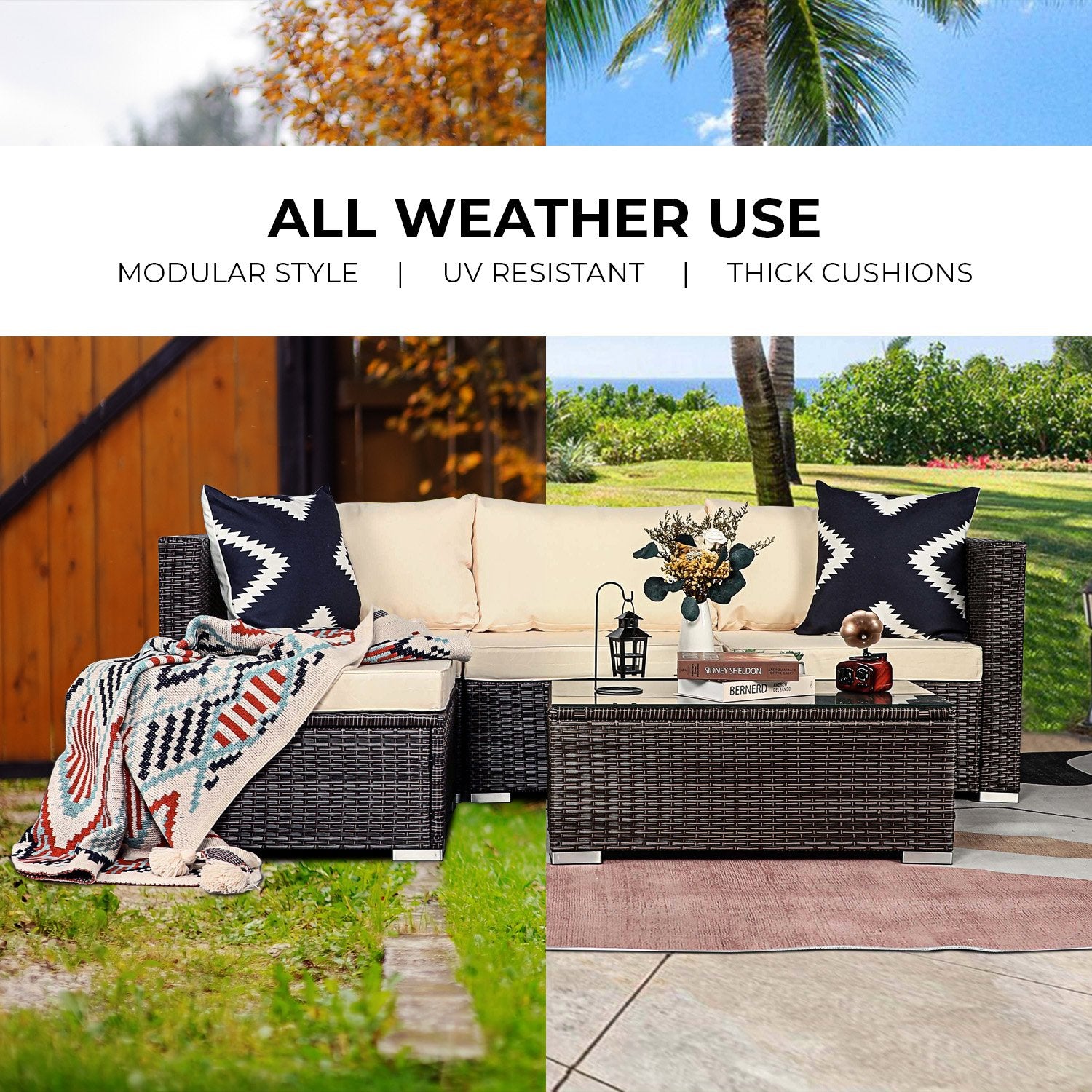 Weatherproof Modular 5pc Outdoor Lounge Set with Cushions