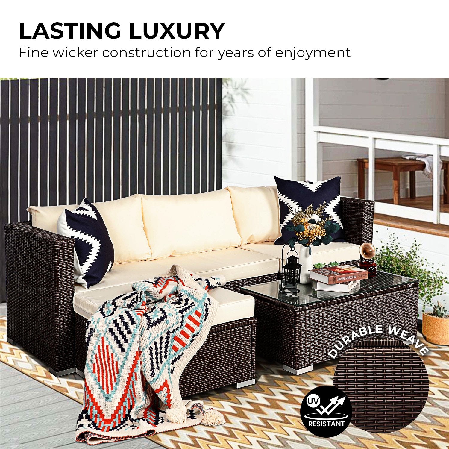 Weatherproof Modular 5pc Outdoor Lounge Set with Cushions