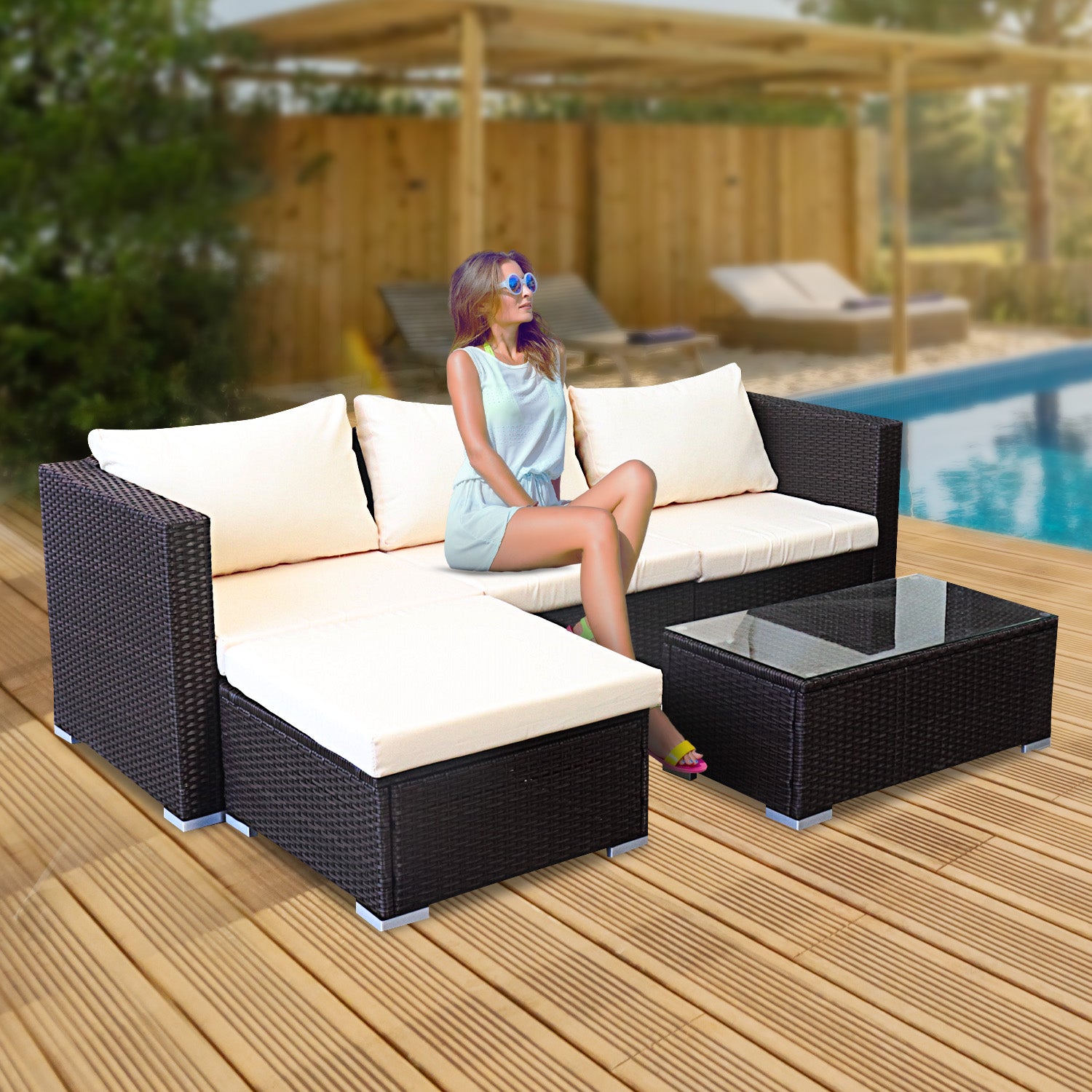 Weatherproof Modular 5pc Outdoor Lounge Set with Cushions