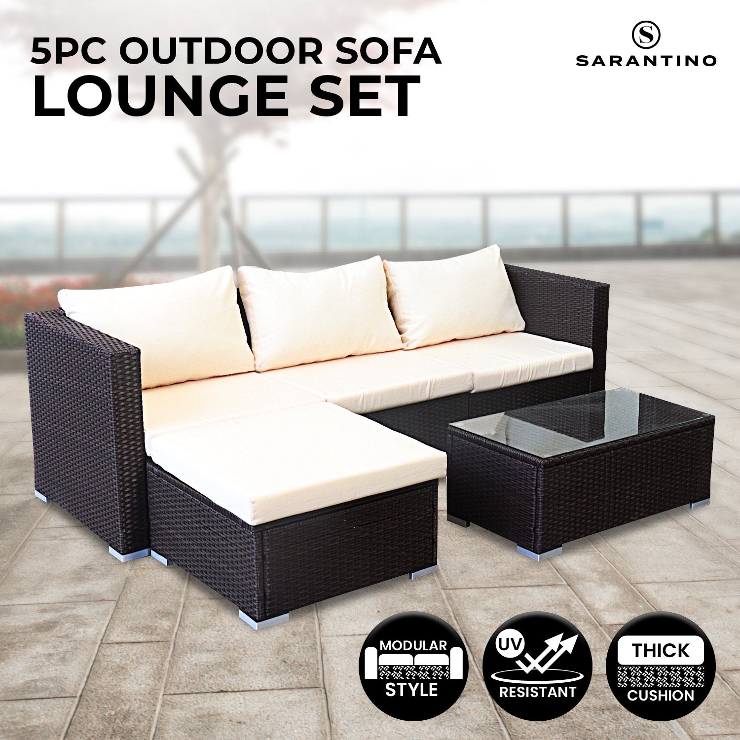 Weatherproof Modular 5pc Outdoor Lounge Set with Cushions