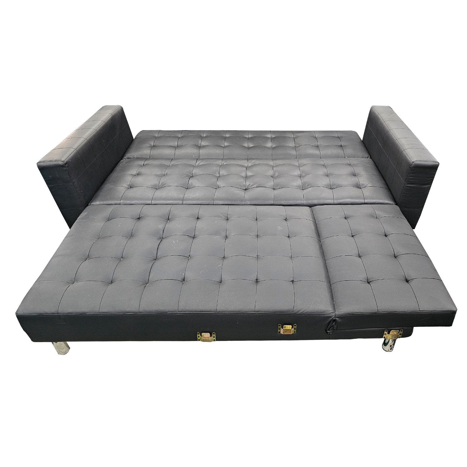 Black Faux Leather Adjustable Corner Sofa Bed with Chaise