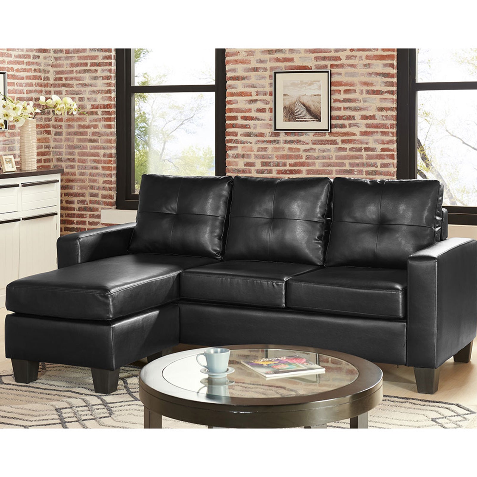 Faux Leather Corner Sofa with Chaise, High-Density Foam, 3 Seater - Sarantino