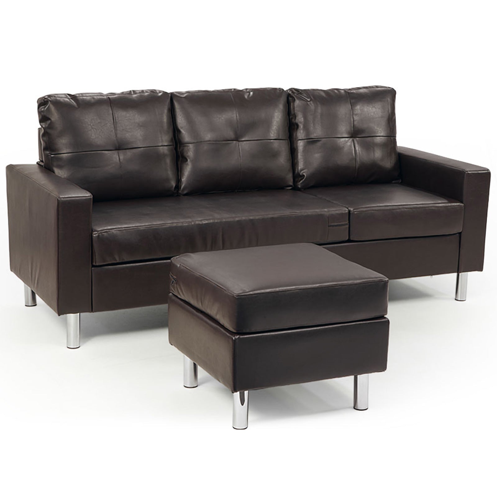 Faux Leather Corner Sofa with Chaise, 3-Seater, Brown