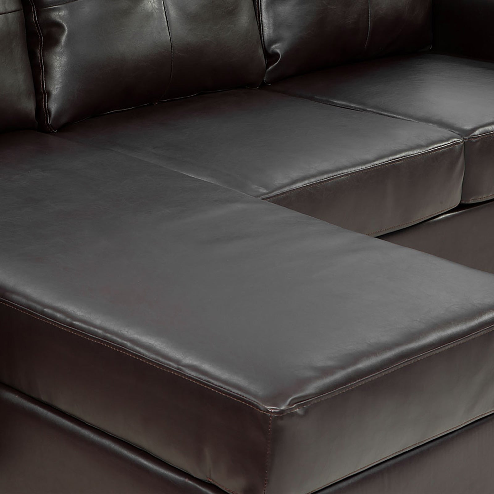 Faux Leather Corner Sofa with Chaise, 3-Seater, Brown