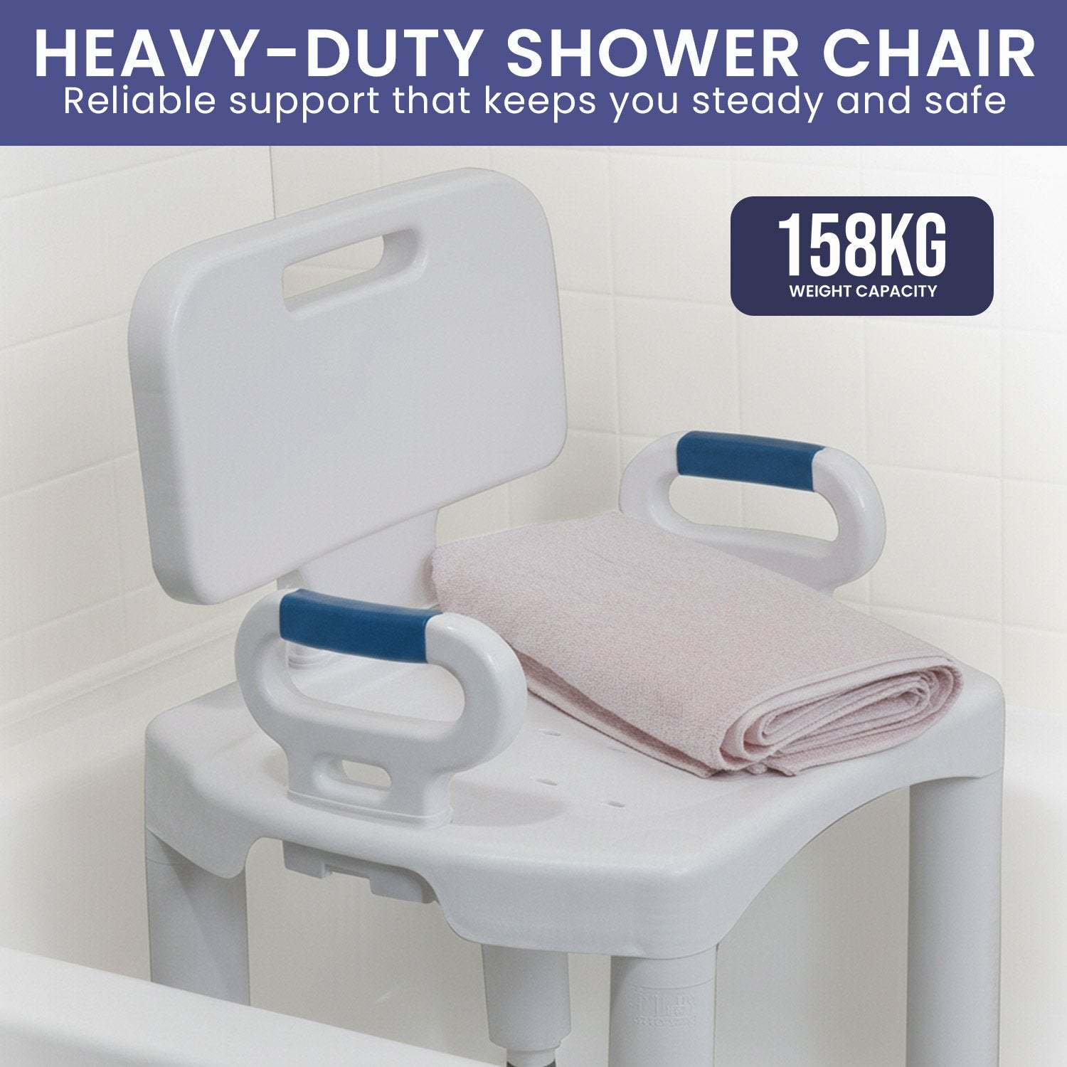 Orthonica Premium Adjustable Shower Chair with Armrests 158kg Capacity