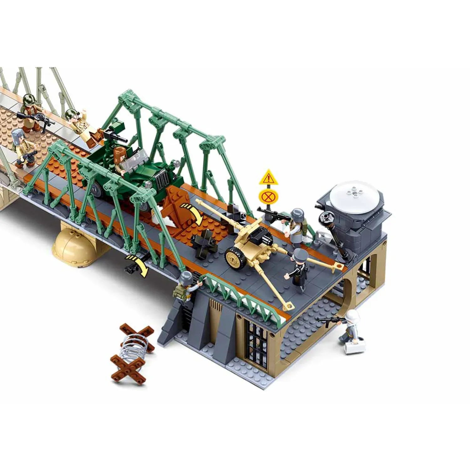 Sluban B0981 Model Kit WWII Battle of Budapest Winter Counter Attack Military Bridge Checkpoint Diorama Army DIY Set Toy