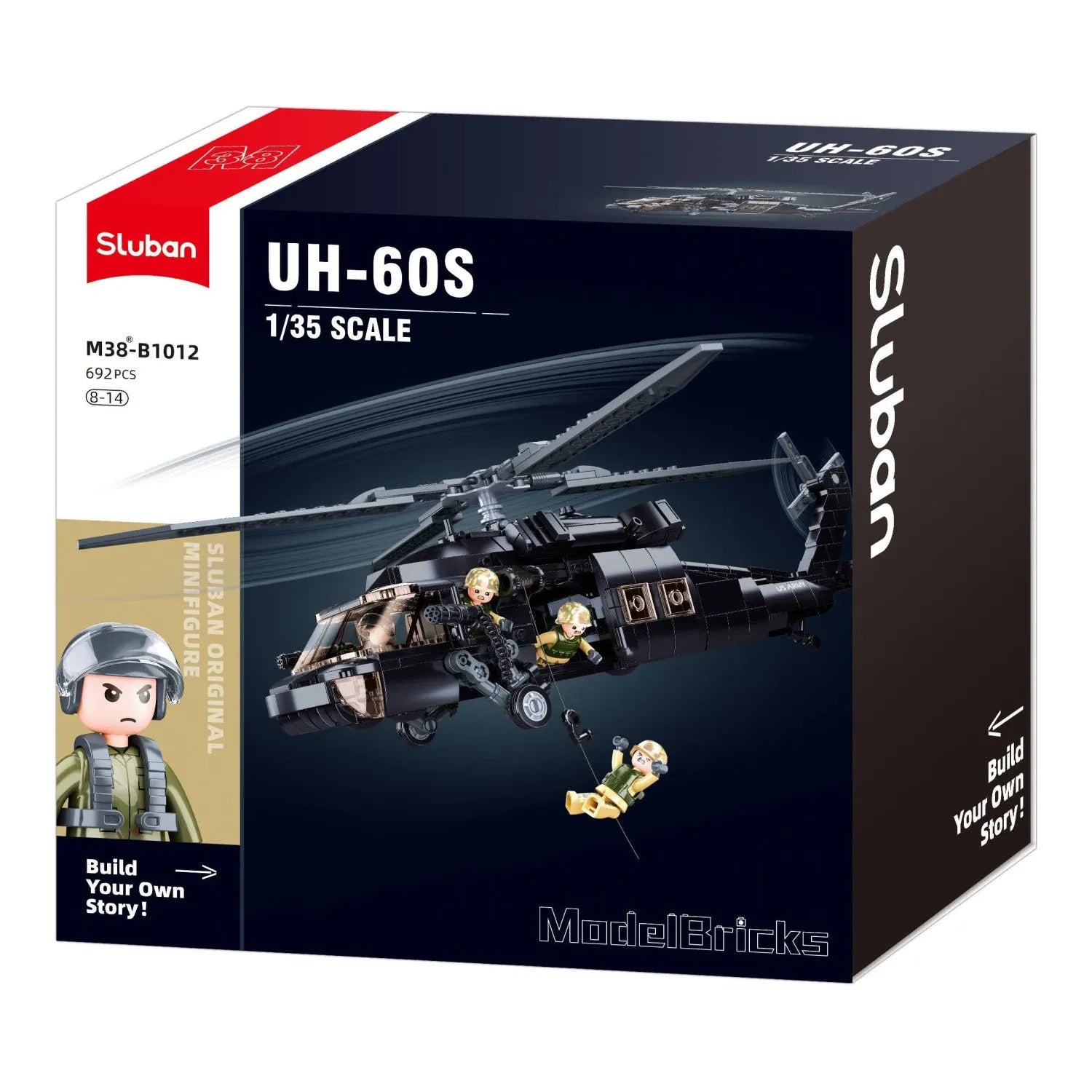 Sluban B1012 Model Kit UH60 Black Hawk Medical Rescue Helicopter US Army MEDEVAC Air Force Military Building Blocks DIY