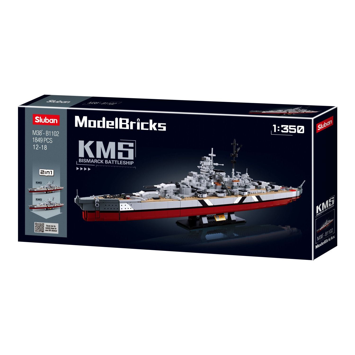 Sluban B1102 Model Kit WWII Bismarck Battleship Large Scale Warship Navy Vessel Boat Military Blocks DIY Construction