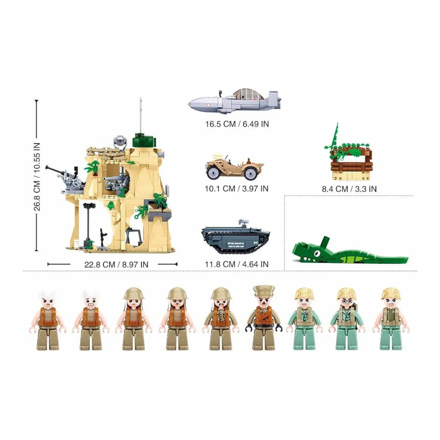 Sluban B1111 Model Kit WWII Battle of Iwo Jima Island Bunker Landing Craft Army Military Base Diorama Blocks DIY Set Toy
