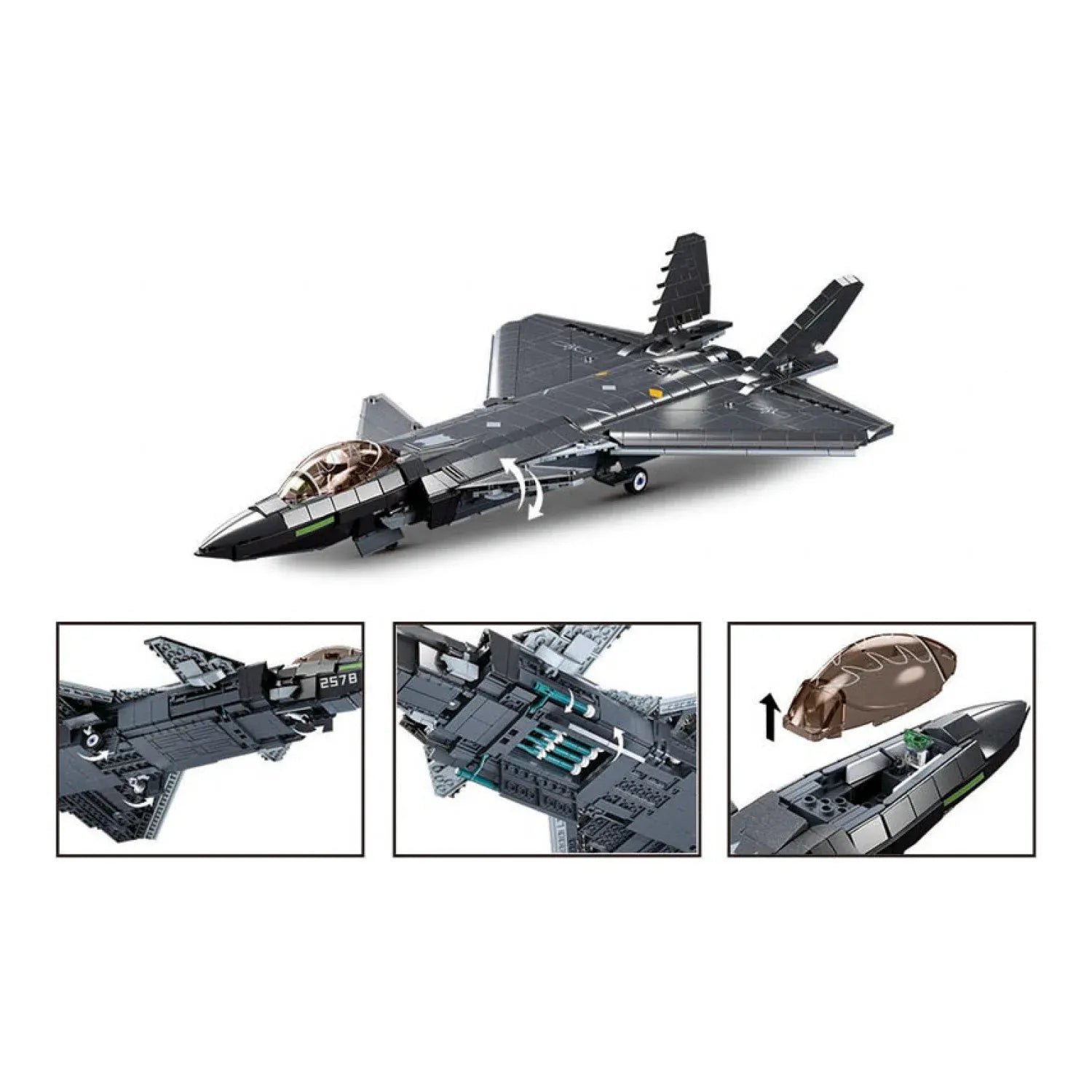 Sluban B1187 Model Kit 1:44 J20 Mighty Dragon Chinese Stealth Fighter Jet Plane Modern PLAAF Building Block DIY Set Toy