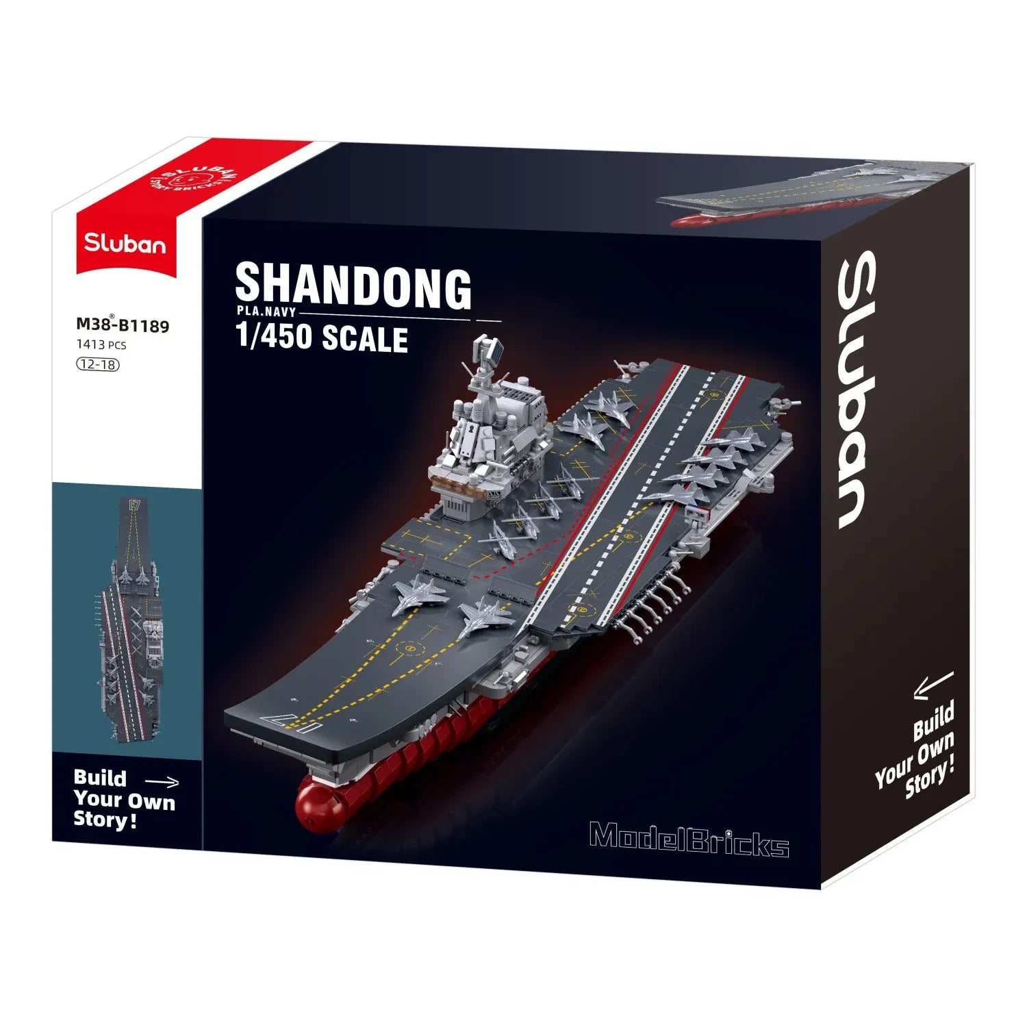 Sluban B1189 Model Kit 1:450 Aircraft Carrier Shandong Type 002 PLAN Warship Navy Vessel Boat Blocks DIY Set Toy