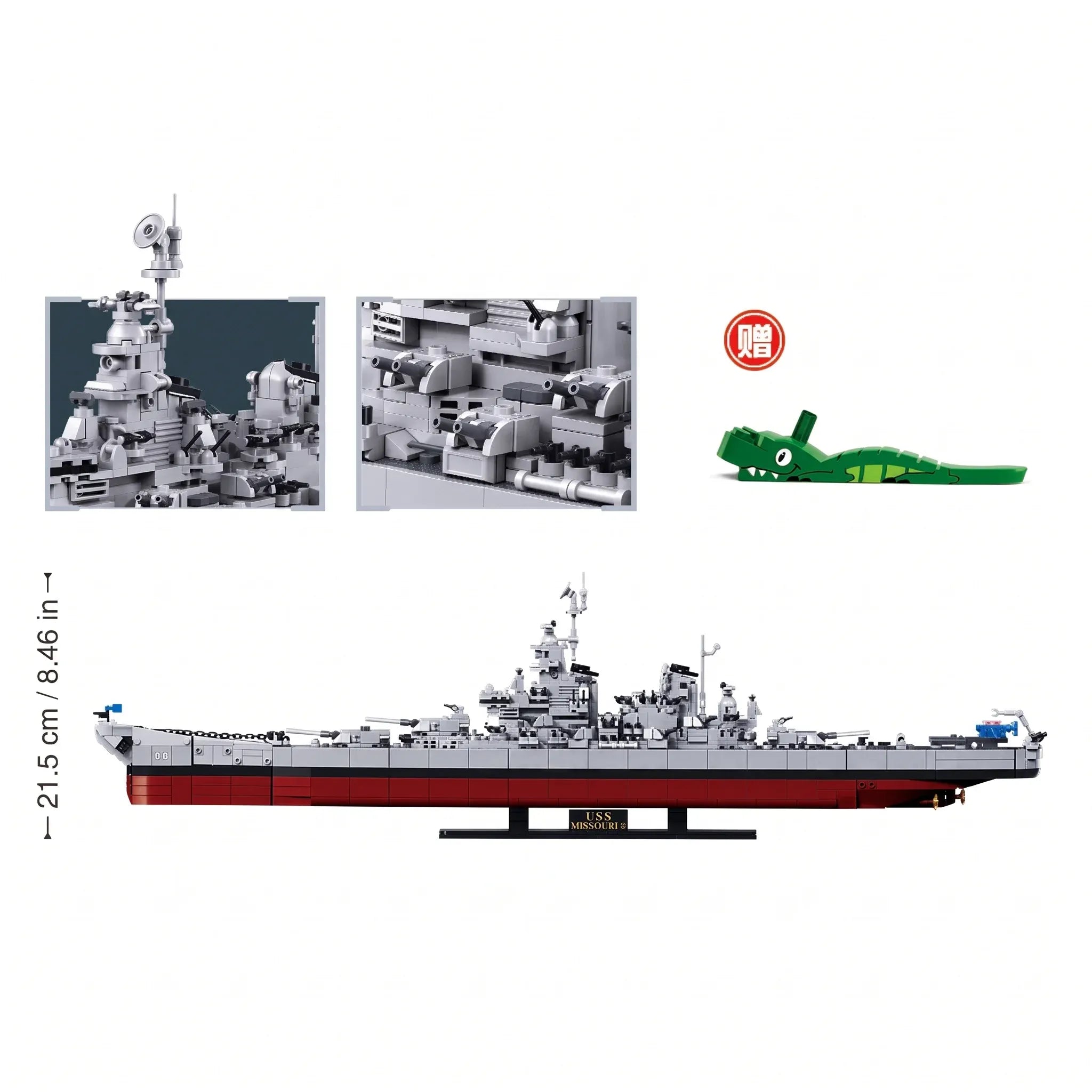 Sluban B1291 Model Kit 1:350 USS Missouri BB63 Mighty Mo Battleship Warship WWII Navy Vessel Boat Blocks DIY Set Toy