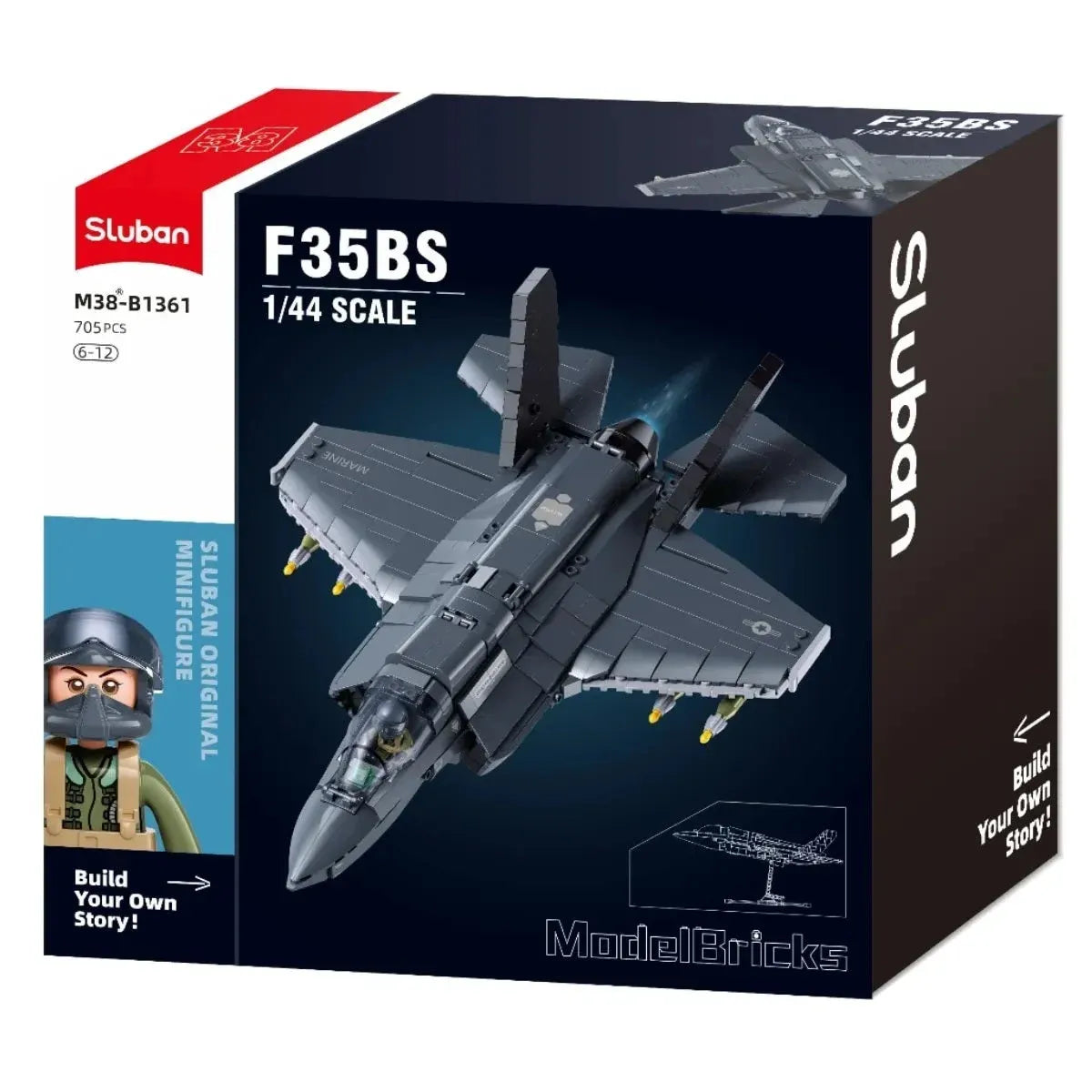Sluban B1361 Model Kit 1:44 F35 Lightning Stealth Fighter Jet Plane Modern USAF Air Force Building Blocks DIY Set Toy