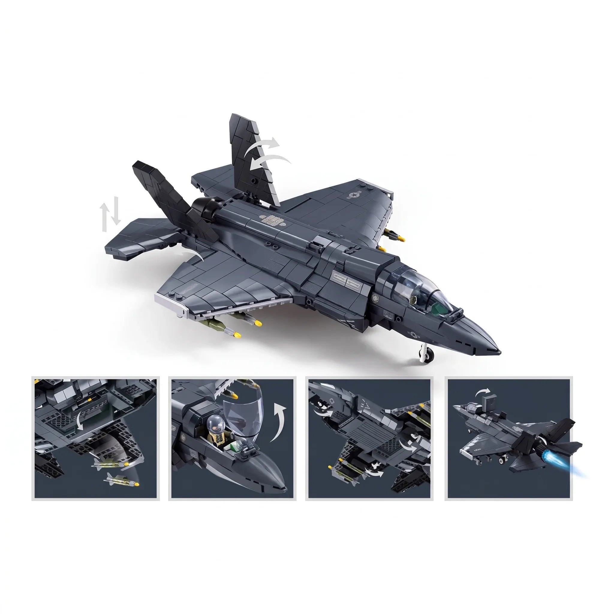 Sluban B1361 Model Kit 1:44 F35 Lightning Stealth Fighter Jet Plane Modern USAF Air Force Building Blocks DIY Set Toy
