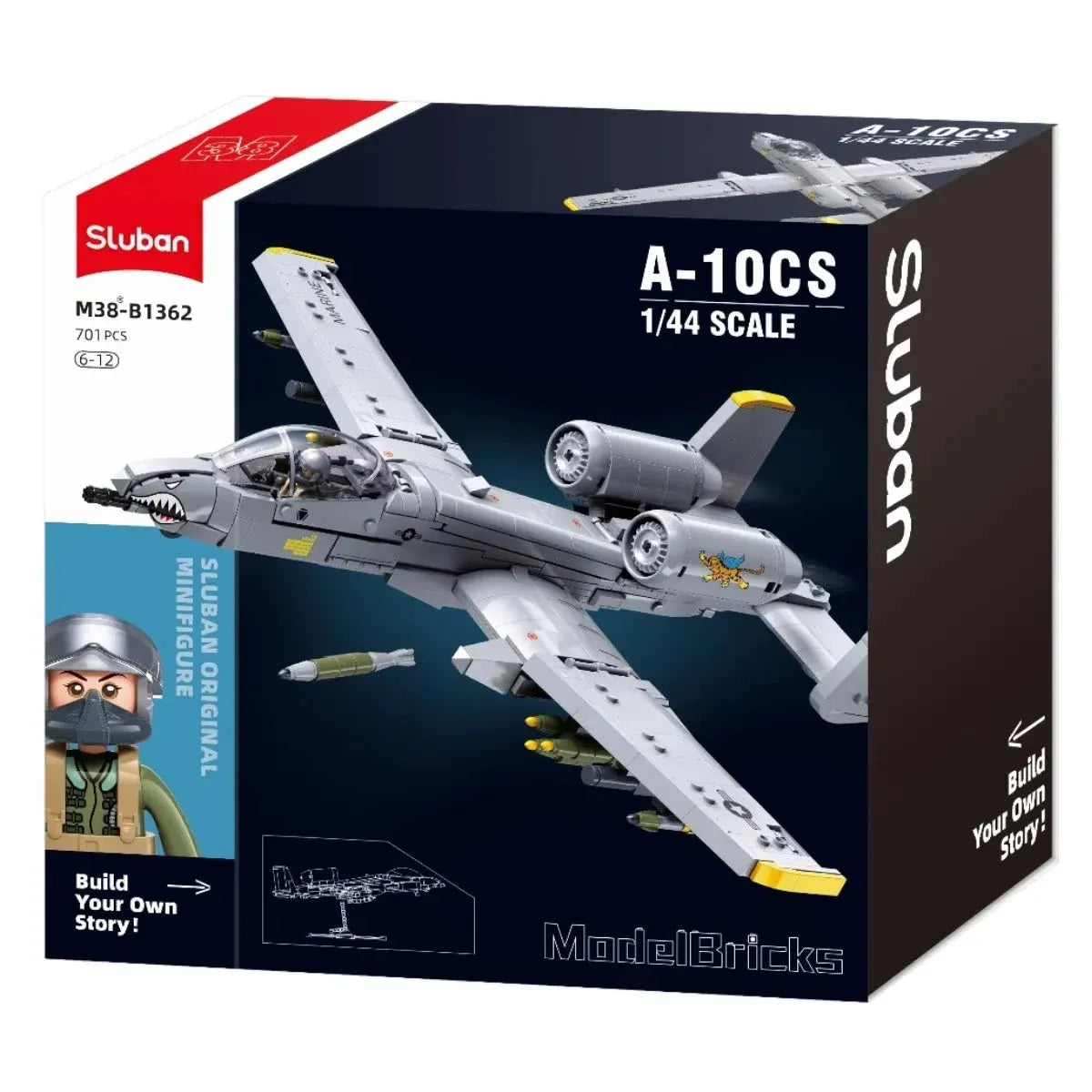 Sluban B1362 Model Kit 1:44 A10 Warthog Thunderbolt Attack Jet Fighter Plane USAF Military Building Blocks DIY Set Toy
