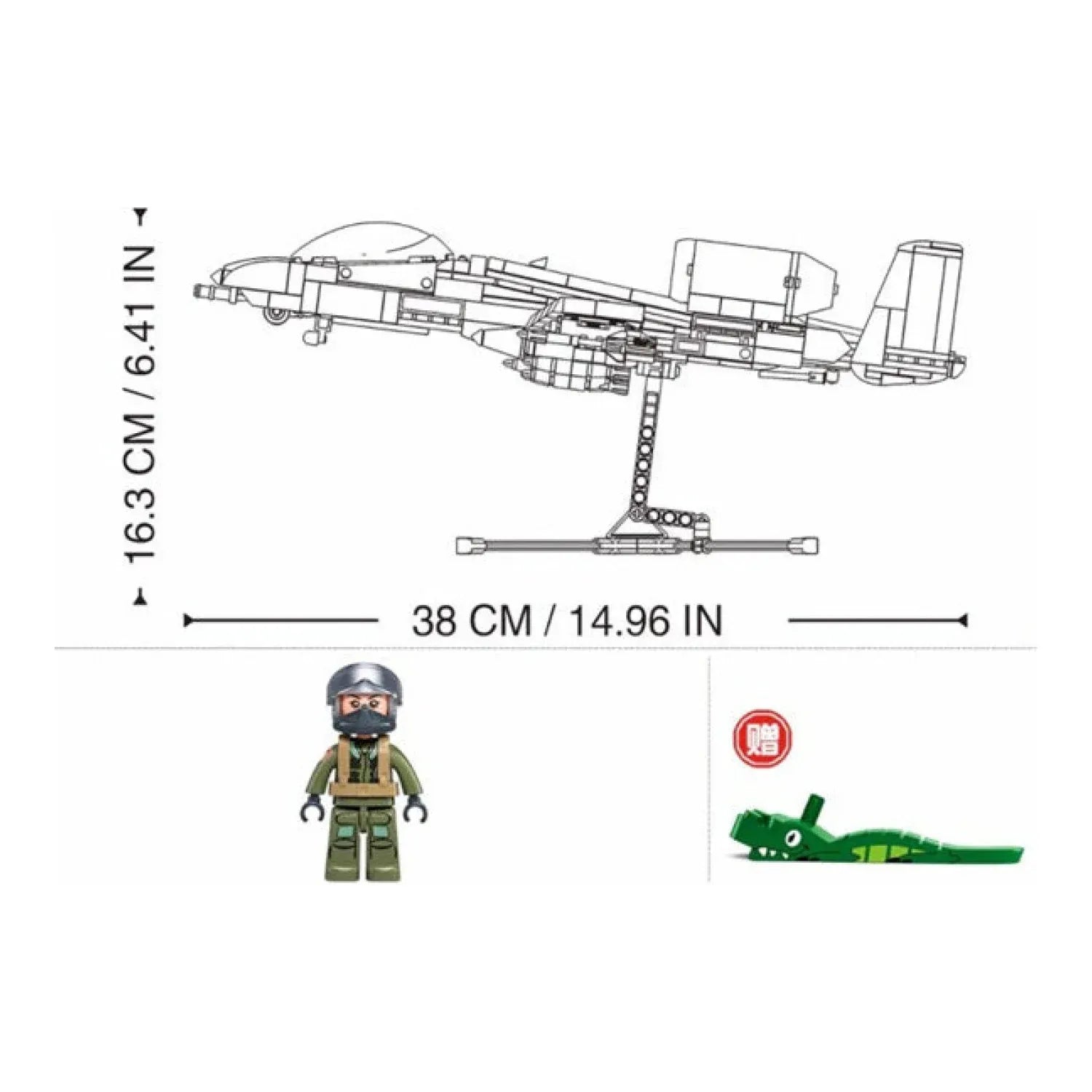 Sluban B1362 Model Kit 1:44 A10 Warthog Thunderbolt Attack Jet Fighter Plane USAF Military Building Blocks DIY Set Toy