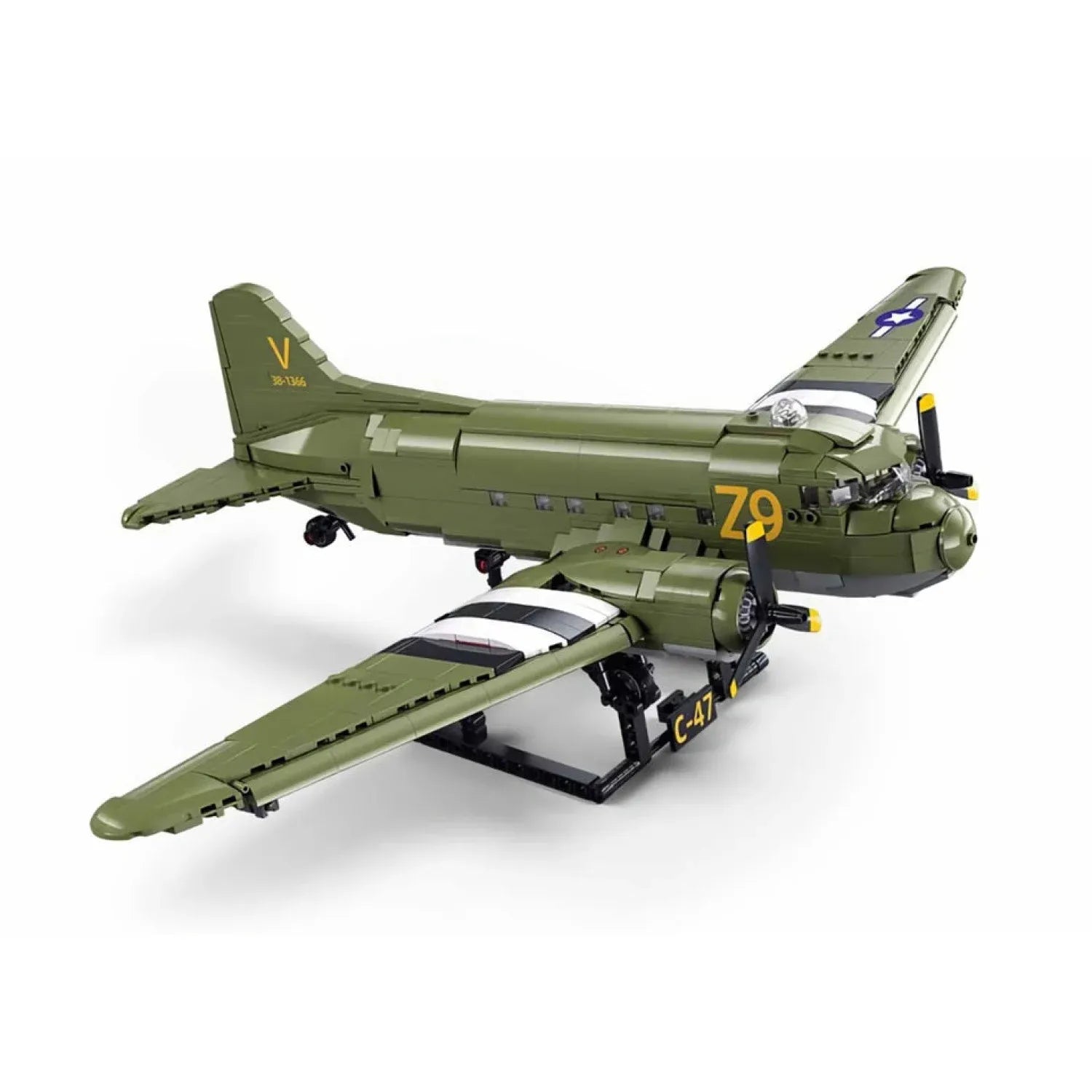 Sluban B1366 Model Kit 1:44 C47 Skytrain Airtrain Cargo Transport Aircraft WWII Air Force Building Blocks DIY Set Toy
