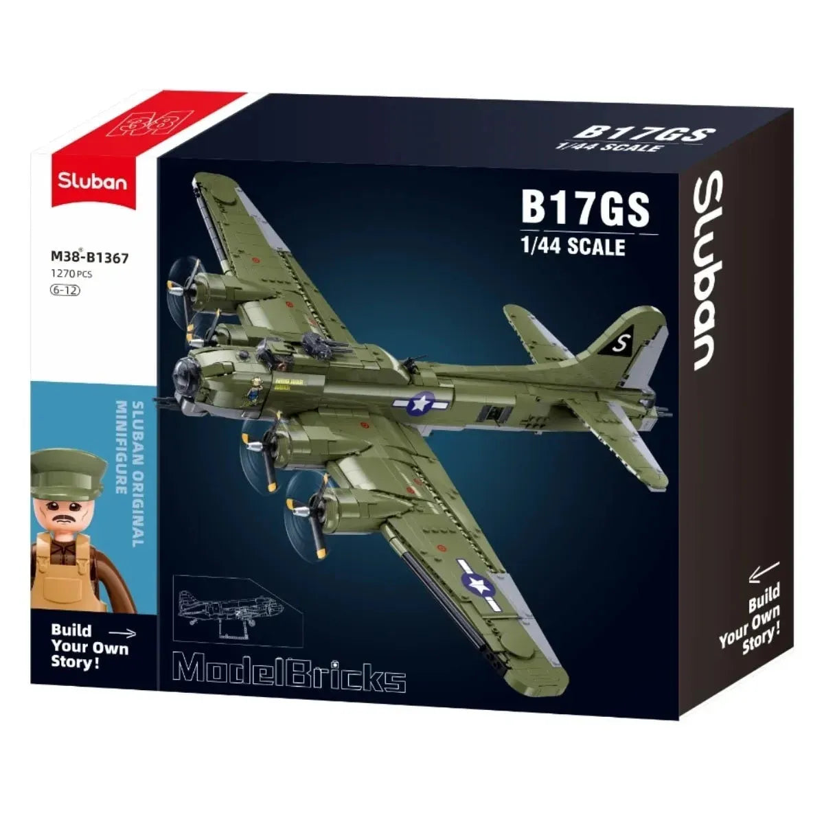 Sluban B1367 Model Kit 1:44 B17 Flying Fortress Heavy Bomber WWII USAAF Army Air Force Military Building Blocks DIY Set Toy