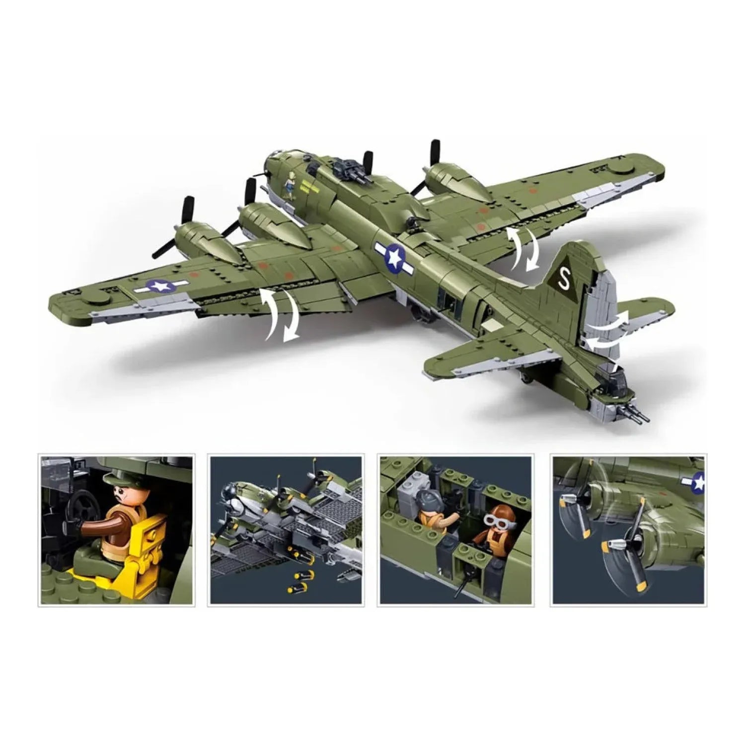 Sluban B1367 Model Kit 1:44 B17 Flying Fortress Heavy Bomber WWII USAAF Army Air Force Military Building Blocks DIY Set Toy