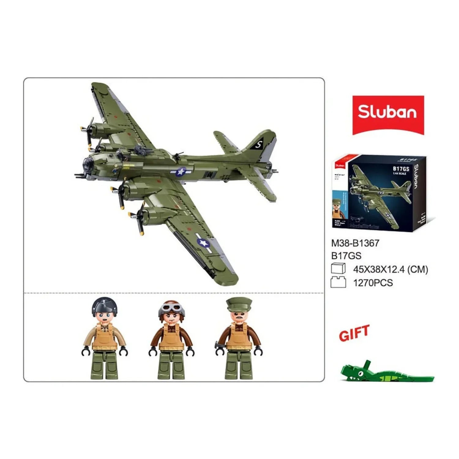 Sluban B1367 Model Kit 1:44 B17 Flying Fortress Heavy Bomber WWII USAAF Army Air Force Military Building Blocks DIY Set Toy