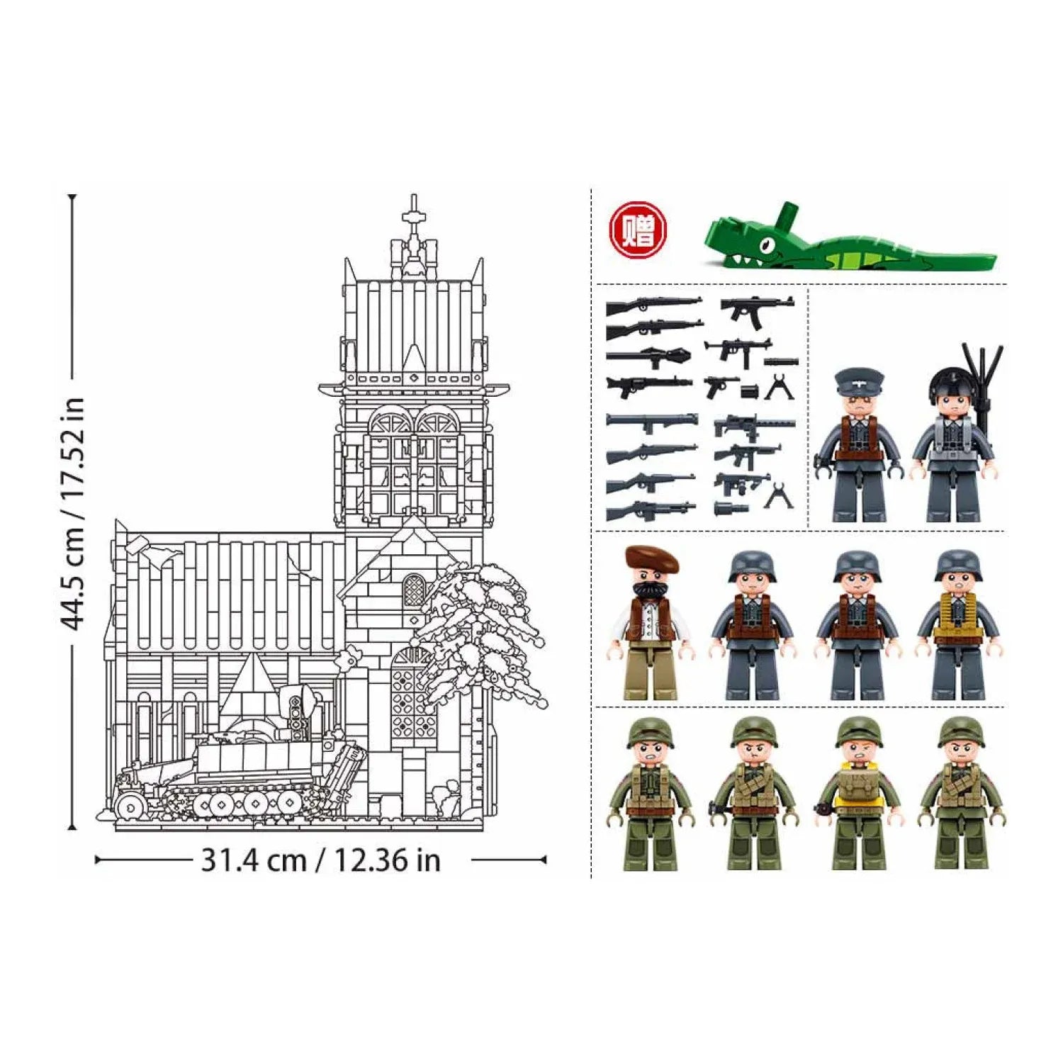 Sluban B1532 Model Kit 44cm Battle Of Sainte Mere Eglise D-Day WWII Paratrooper Army Building Blocks DIY Set Toy