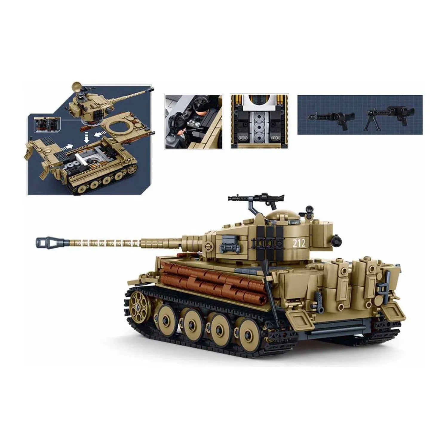 Sluban B1533 Model Kit 1:35 Tiger I Tank German Panzer WWII Army Military Building Blocks DIY Toy Construction Set