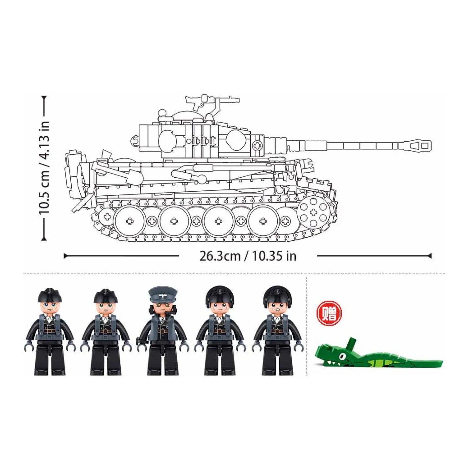 Sluban B1533 Model Kit 1:35 Tiger I Tank German Panzer WWII Army Military Building Blocks DIY Toy Construction Set