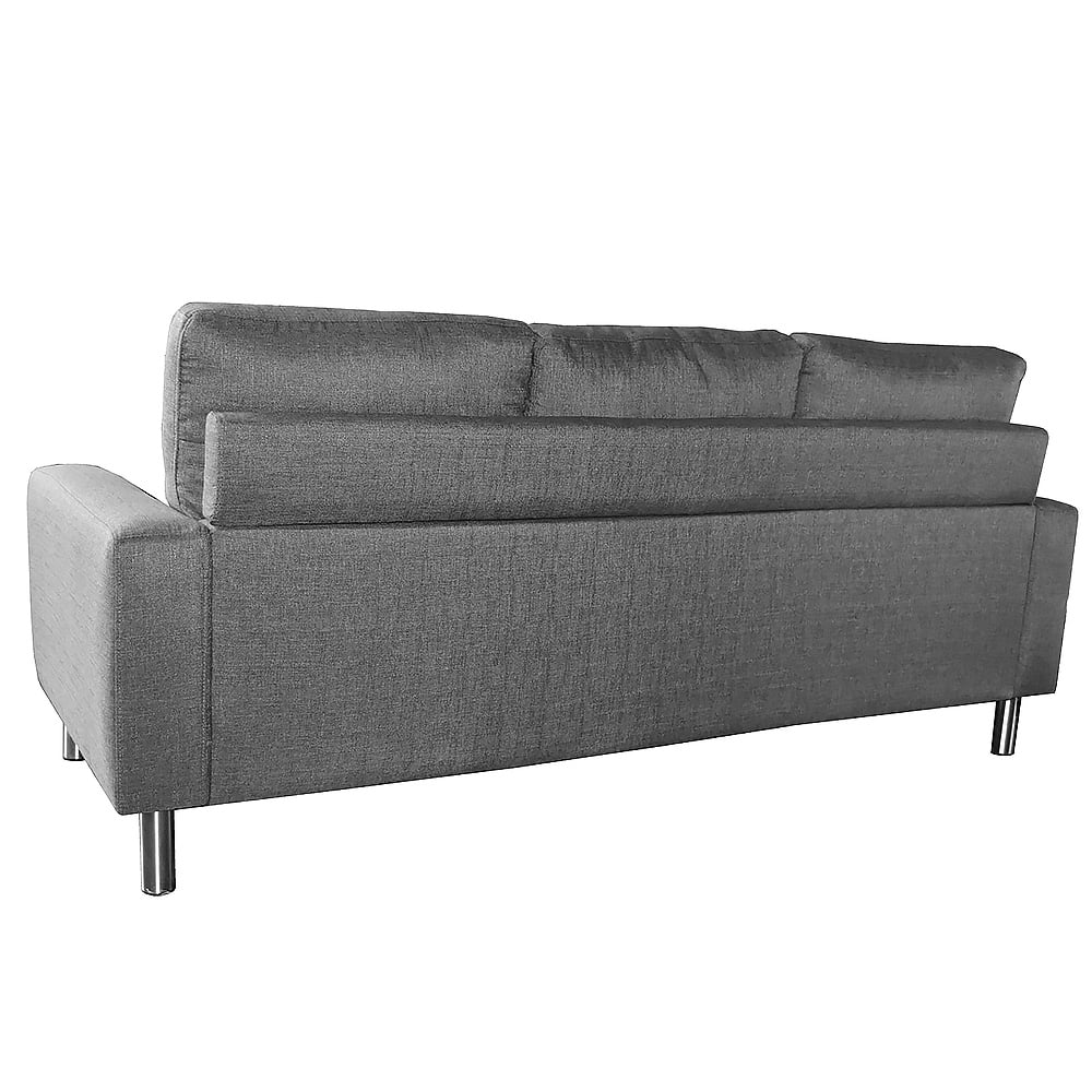 Adjustable Linen Corner Sofa, Chaise, Metal Legs, Grey - Sarantino