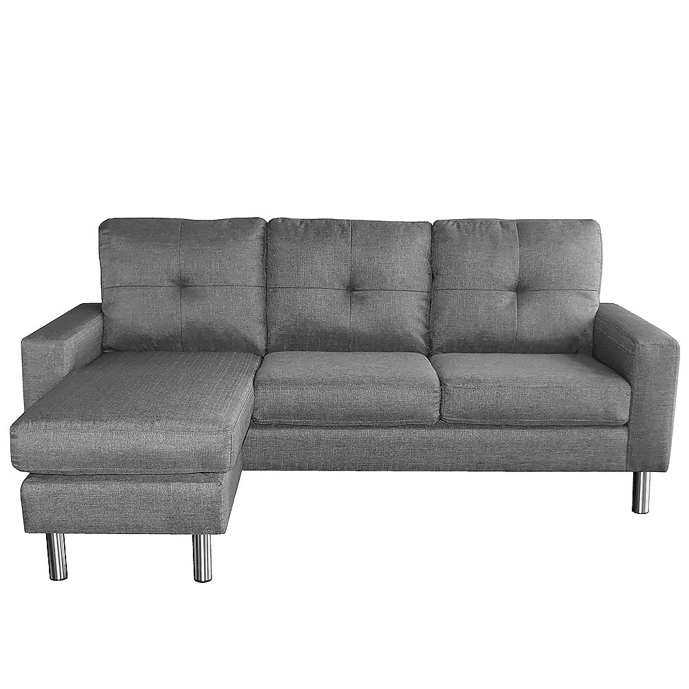 Adjustable Linen Corner Sofa, Chaise, Metal Legs, Grey - Sarantino